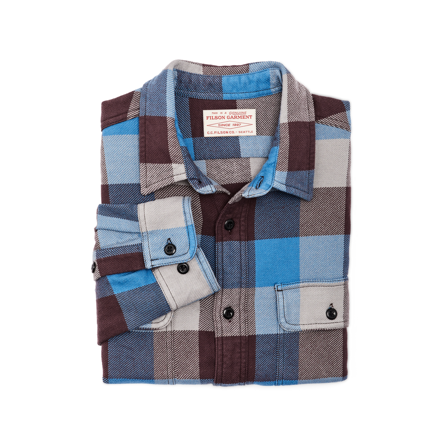 Alternate view of the Filson Vintage Flannel Work Shirt - Blue / Maroon / Gray Check