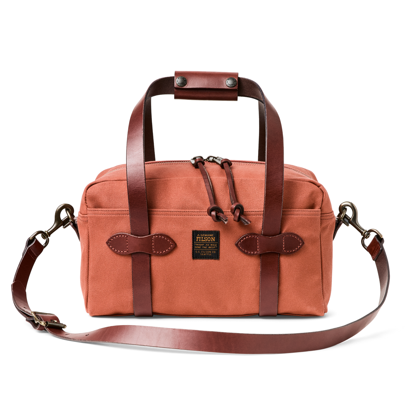 Front-facing image of the Filson Rugged Twill Xs Compact Duffle Bag - Light Rust