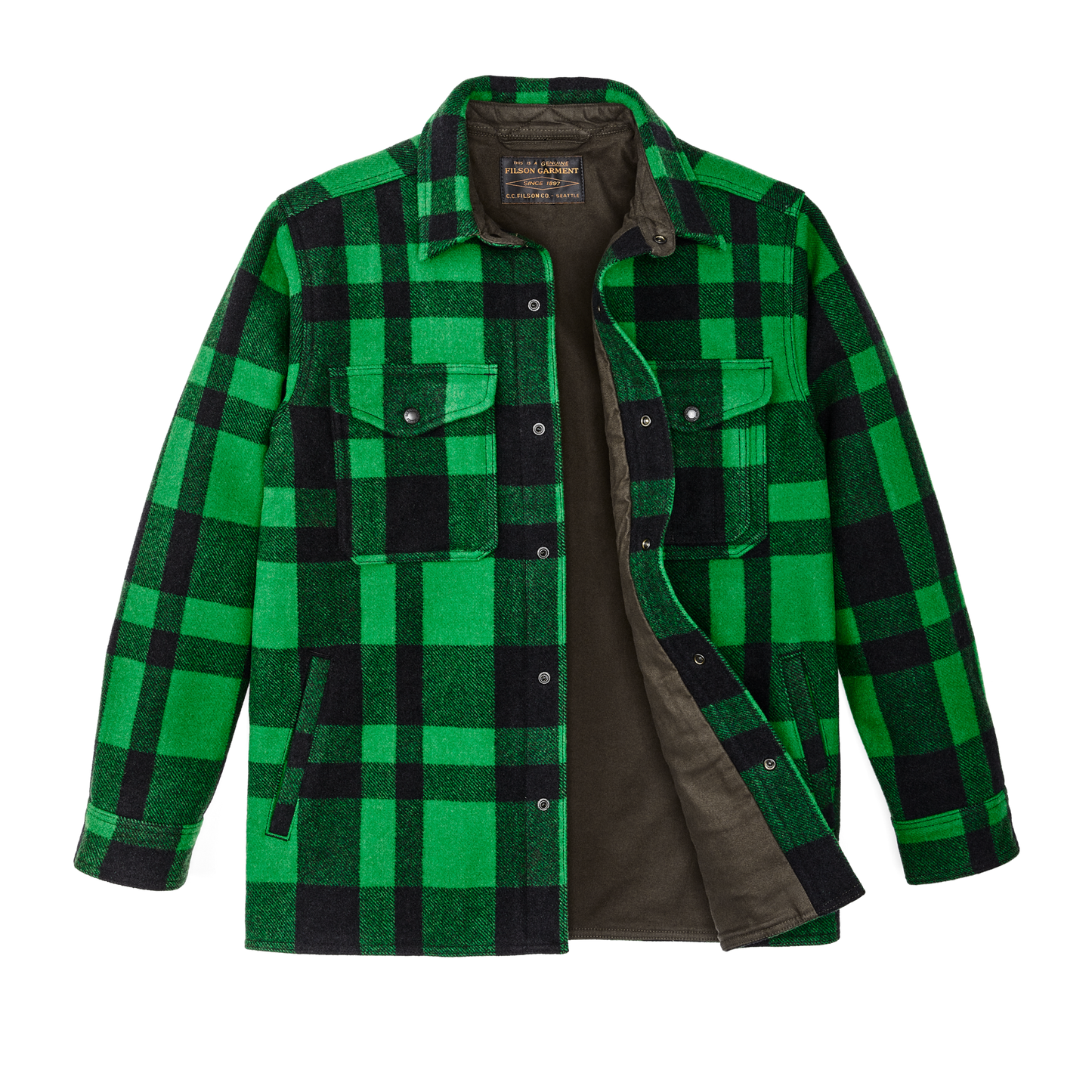 Alternate view of the Filson Lined Mackinaw Wool Jac Shirt - Acid Green / Black Heritage Plaid X