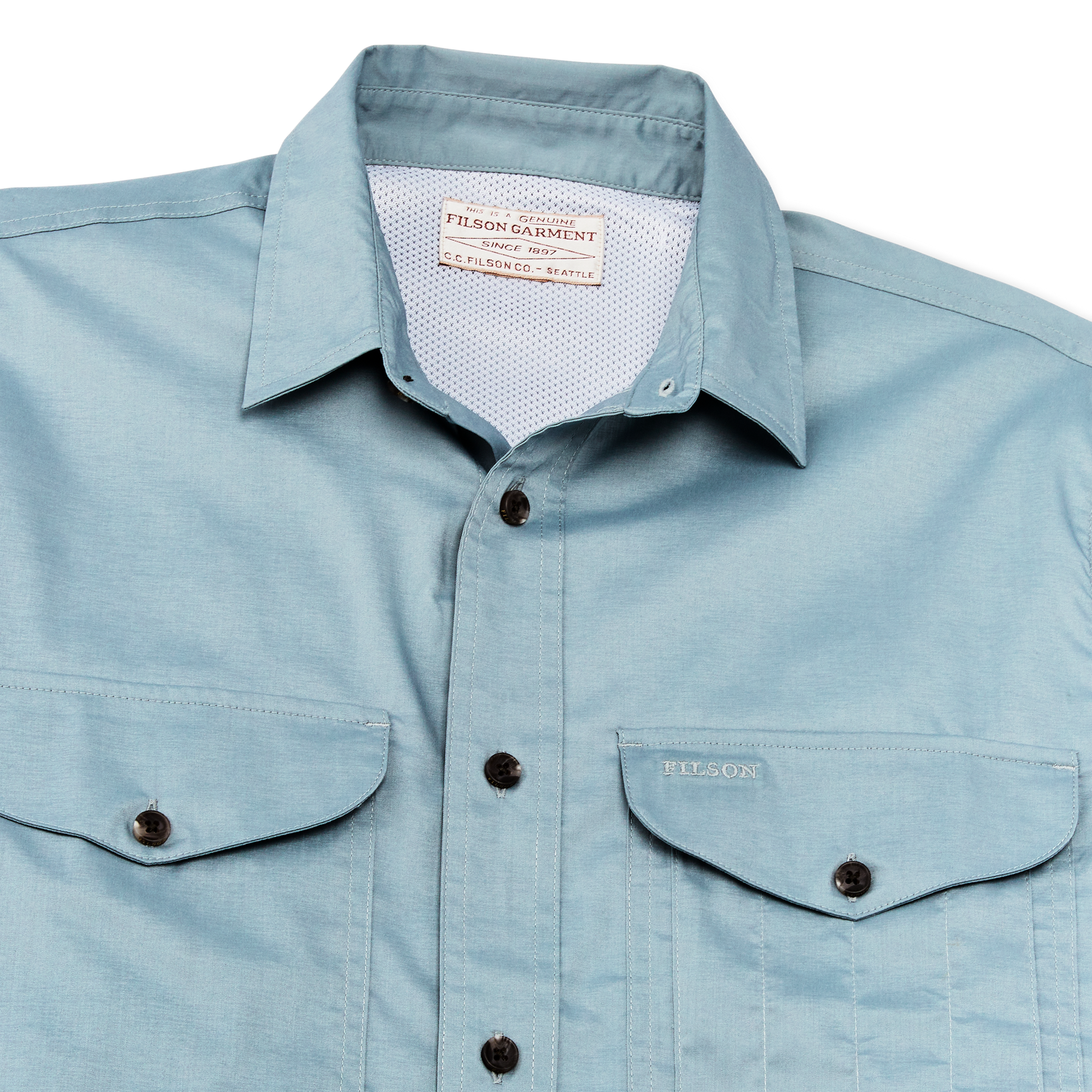 Alternate view of the Filson Twin Lakes Short Sleeve Sport Shirt - Stone Blue