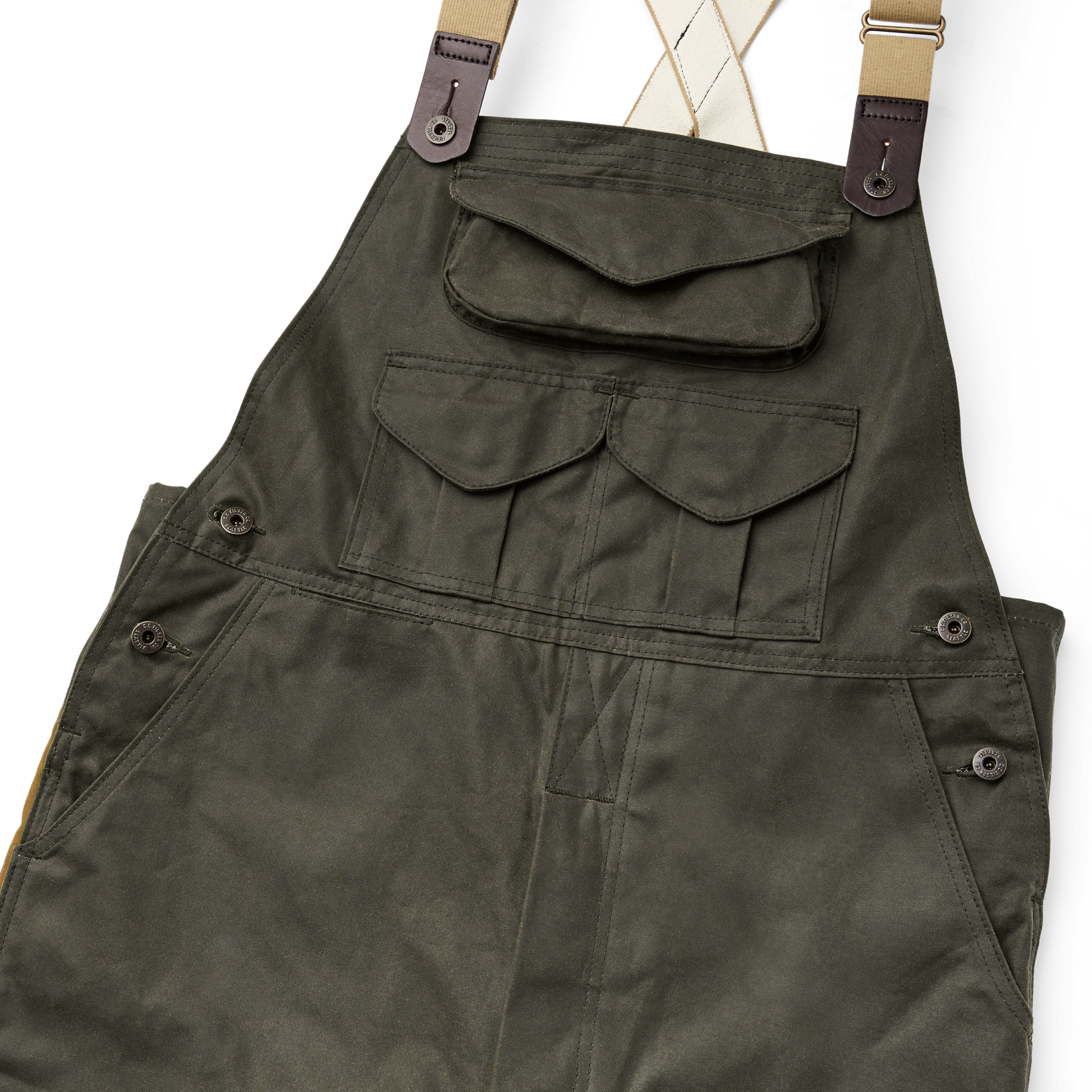 Alternate view of the Filson Double Hunting Bibs With Zipper - Otter Green / Dark Tan