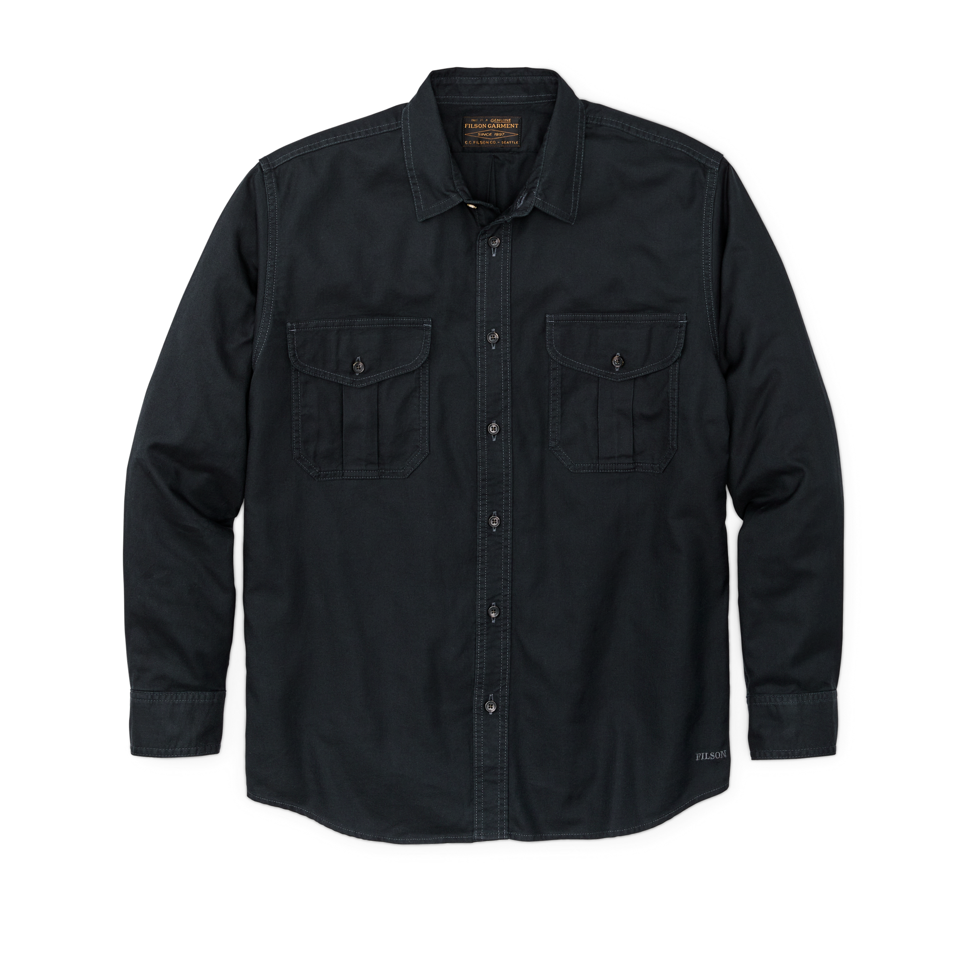 Front-facing image of the Filson Lightweight Alaskan Guide Shirt - Midnight Navy