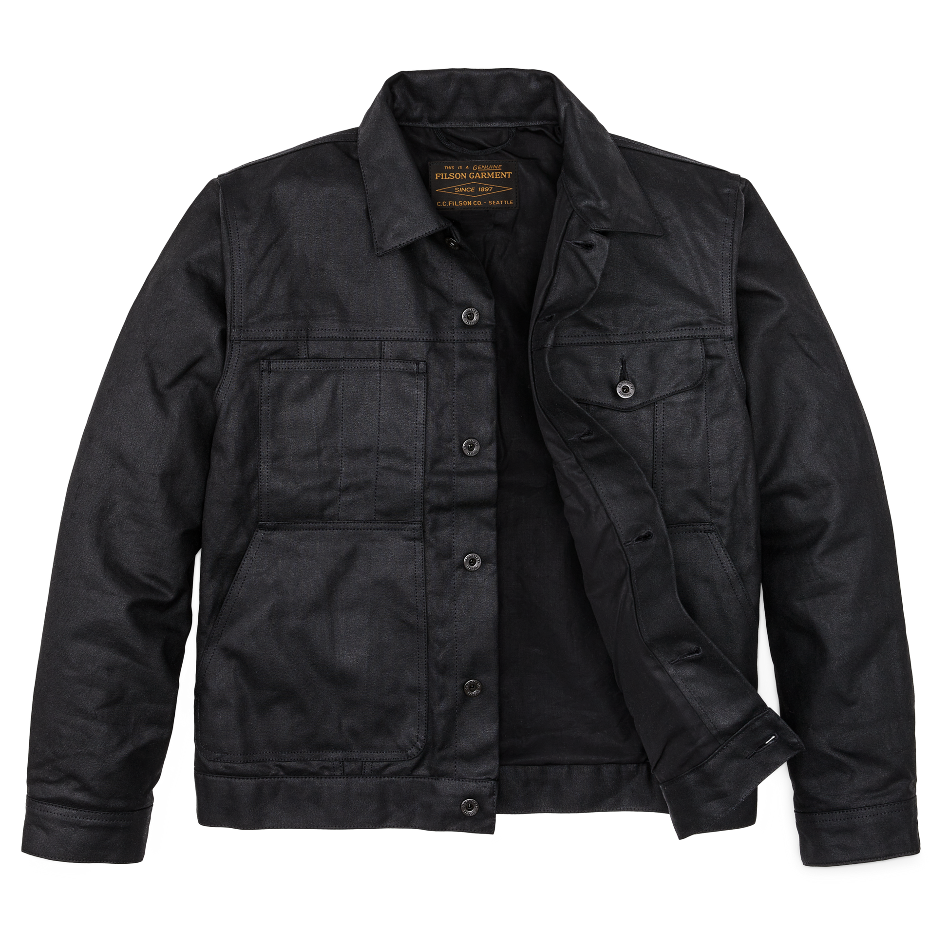 Alternate view of the Filson Tin Cloth Short Lined Cruiser Jacket - Black|Body lined with dry finish Cover Cloth