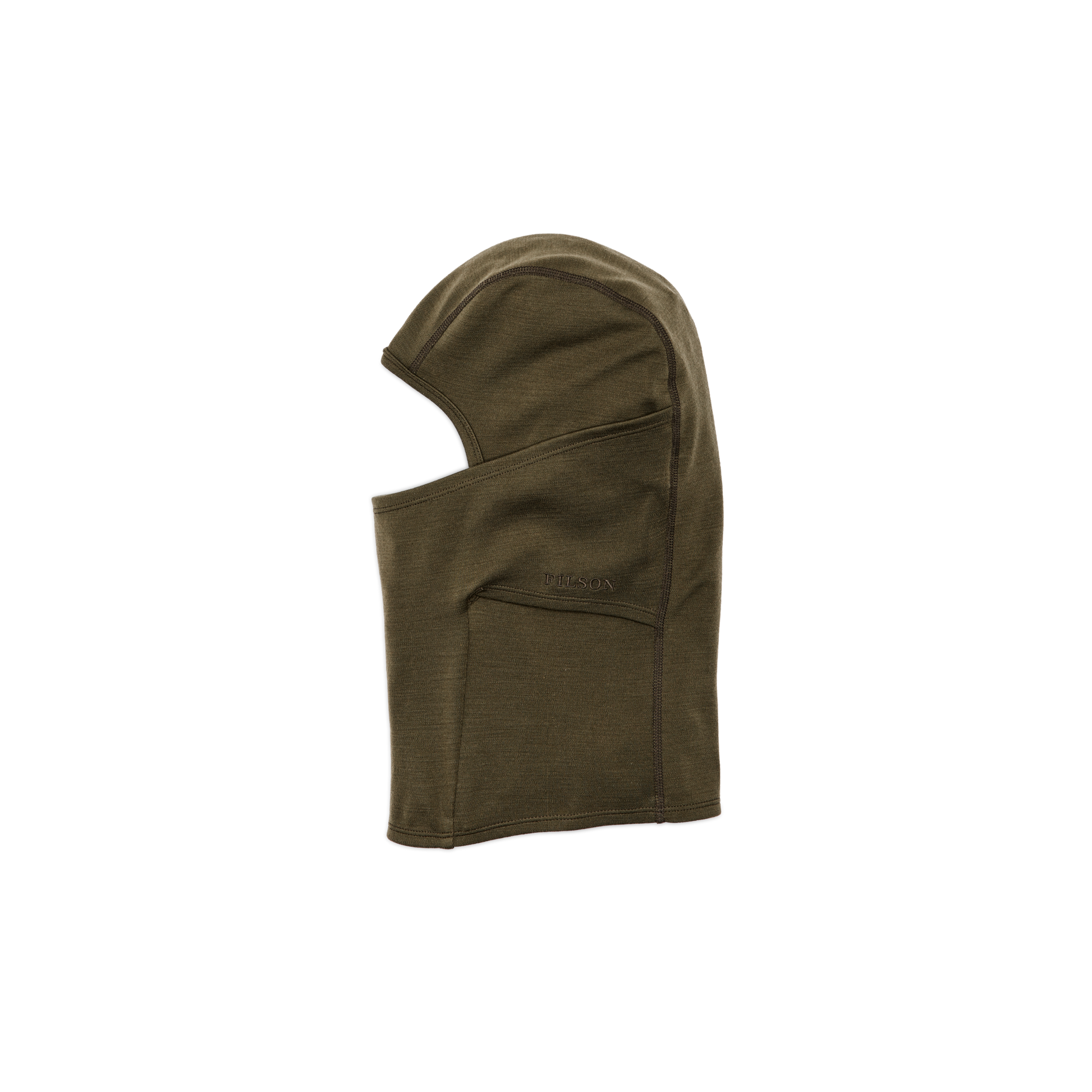 Front-facing image of the Filson 400g Merino Wool Balaclava - Dark Olive