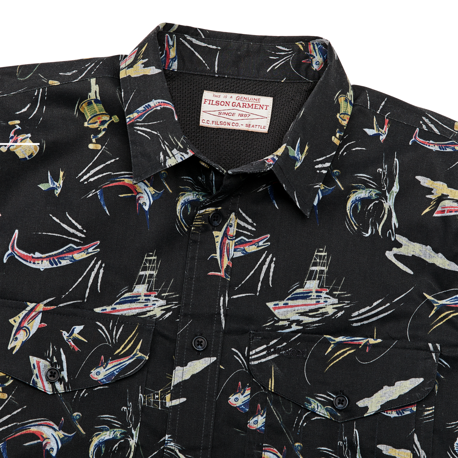 Alternate view of the Filson Twin Lakes Short Sleeve Sport Shirt - Offshore Catch Print