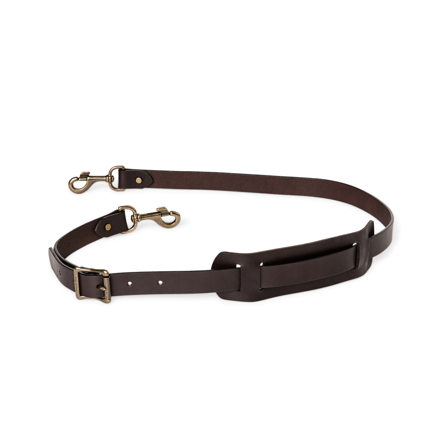 Front-facing image of the Filson Bridle Leather Shoulder Strap - Brown