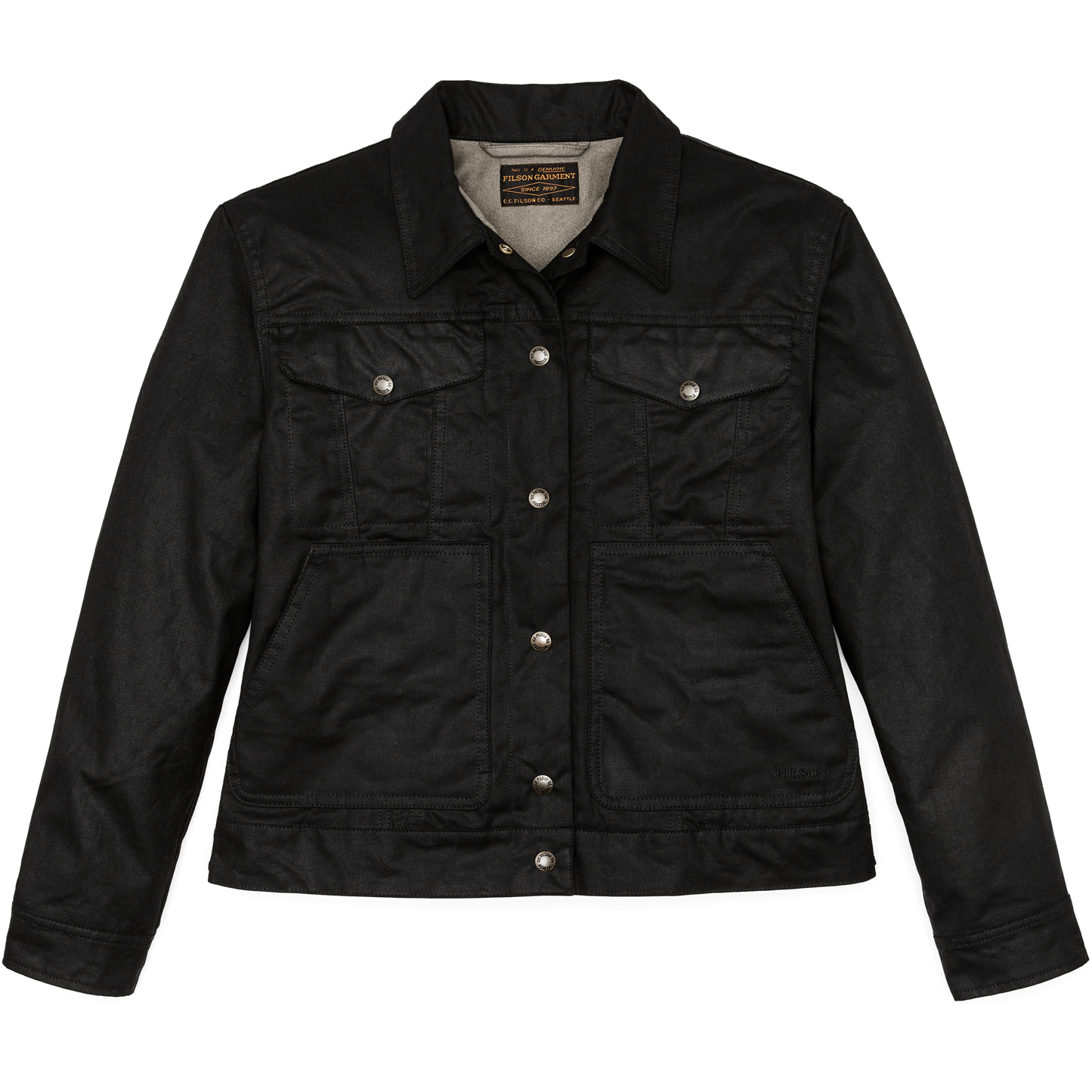 Front-facing image of the Filson Women's Short Lined Cruiser Jacket - Black