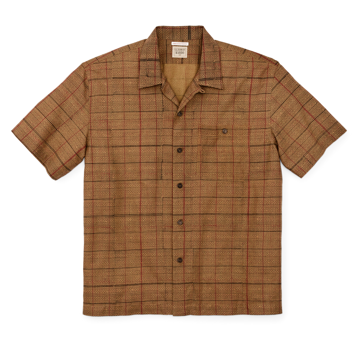 Front-facing image of the Filson Handprinted Camp Shirt - Natural / Check Print