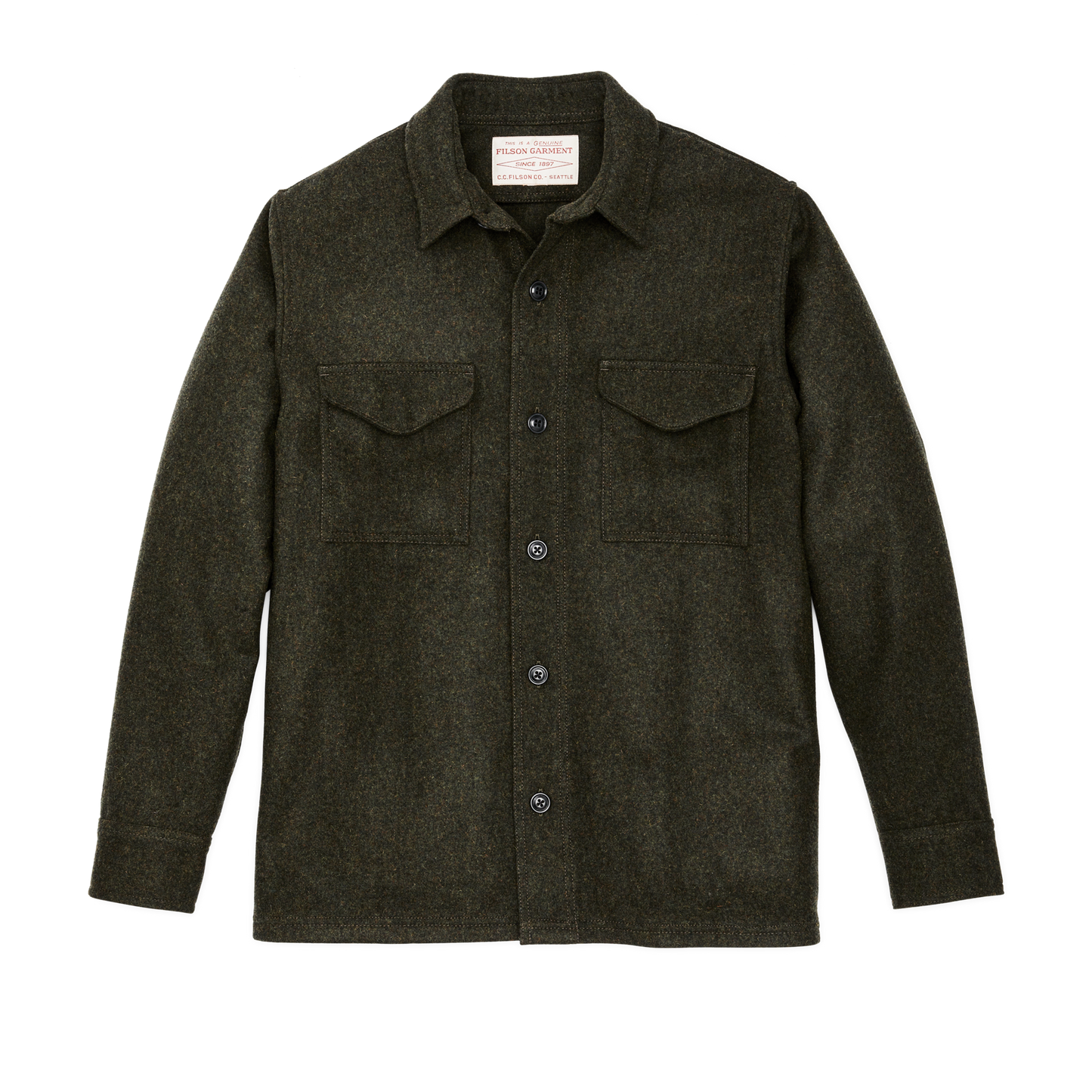 Front-facing image of the Filson Wool Jac-shirt - Forest Green