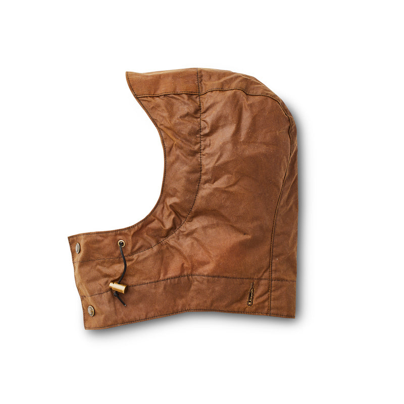 Side view of a Filson Cover Cloth Hood in dark earth