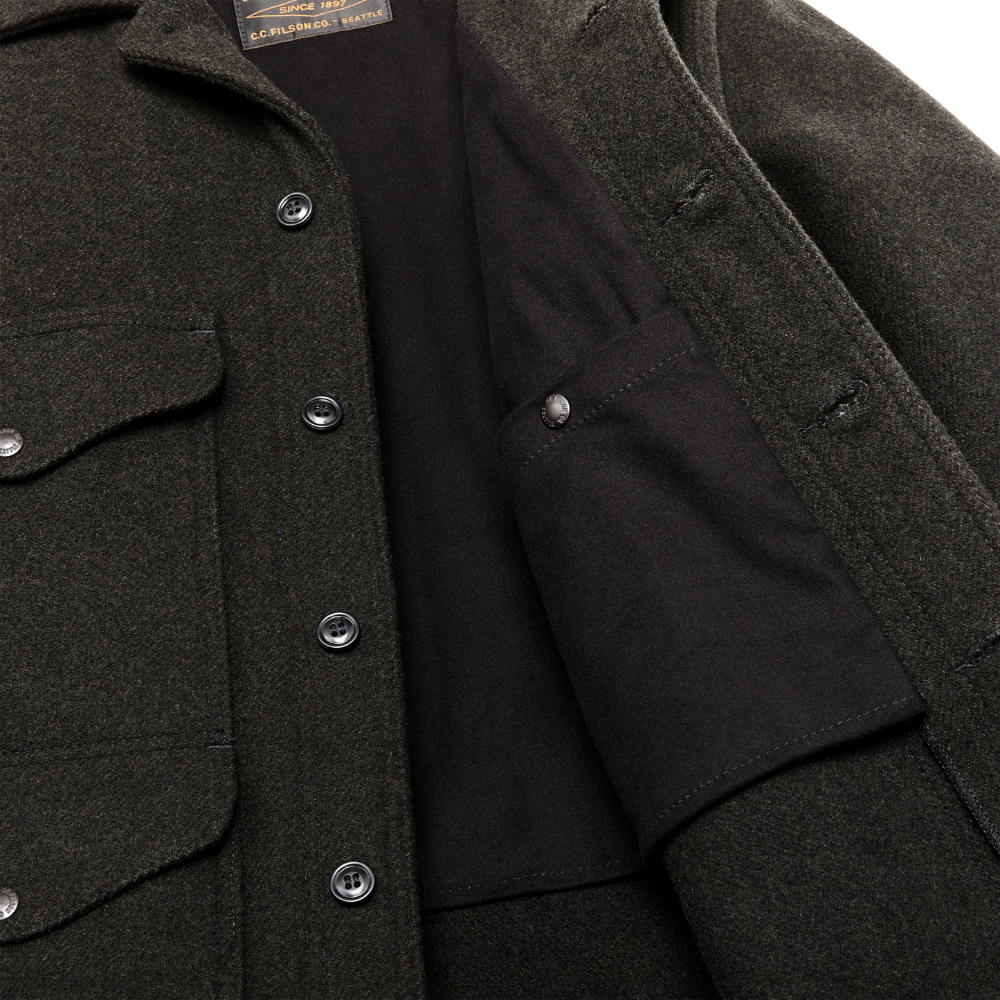 Alternate view of the Filson Long Mackinaw Wool Cruiser - Peat Black