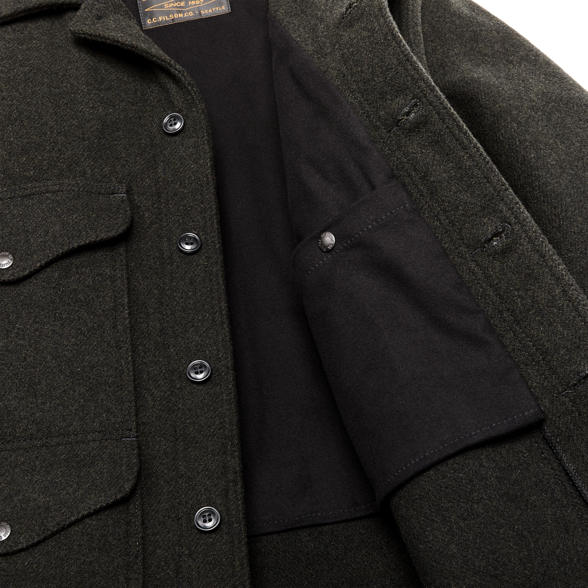 Alternate view of the Filson Long Mackinaw Wool Cruiser - Peat Black