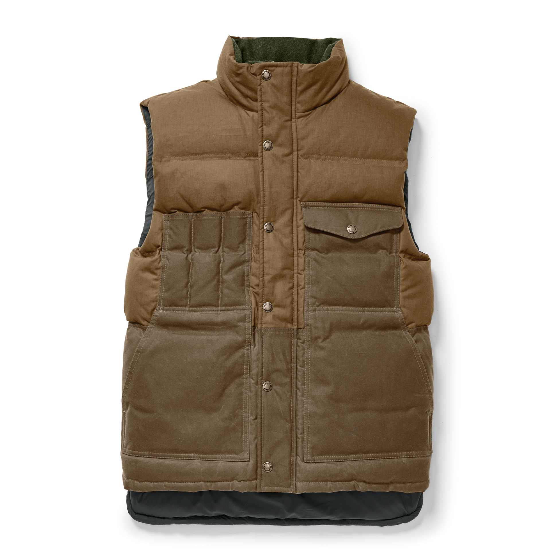 Front-facing image of the Filson Down Cruiser Vest - Dark Tan