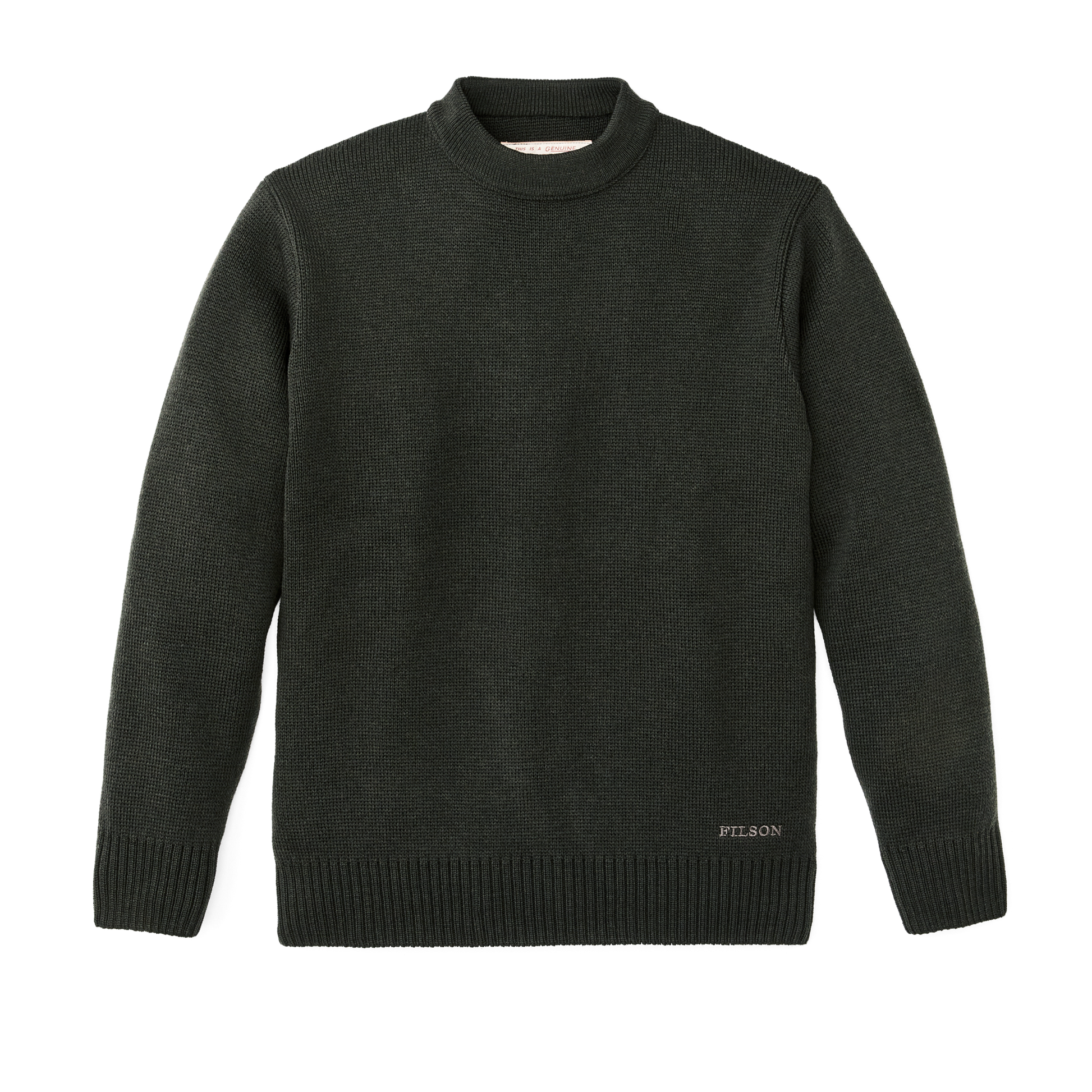 Front-facing image of the Filson Crewneck Guide Sweater - Dark Timber