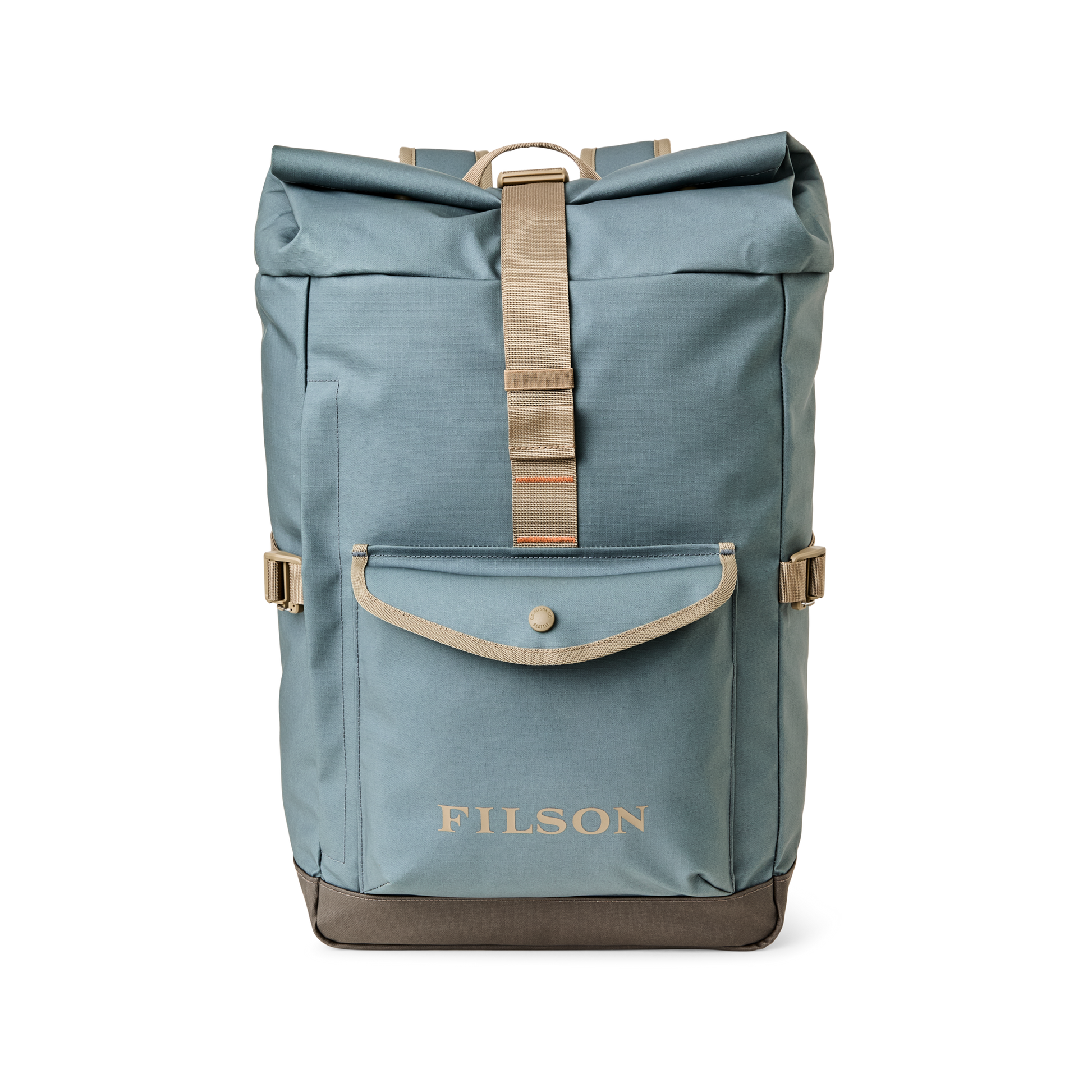 Front-facing image of the Filson Scout Backpack - Slate / Canteen / Covert