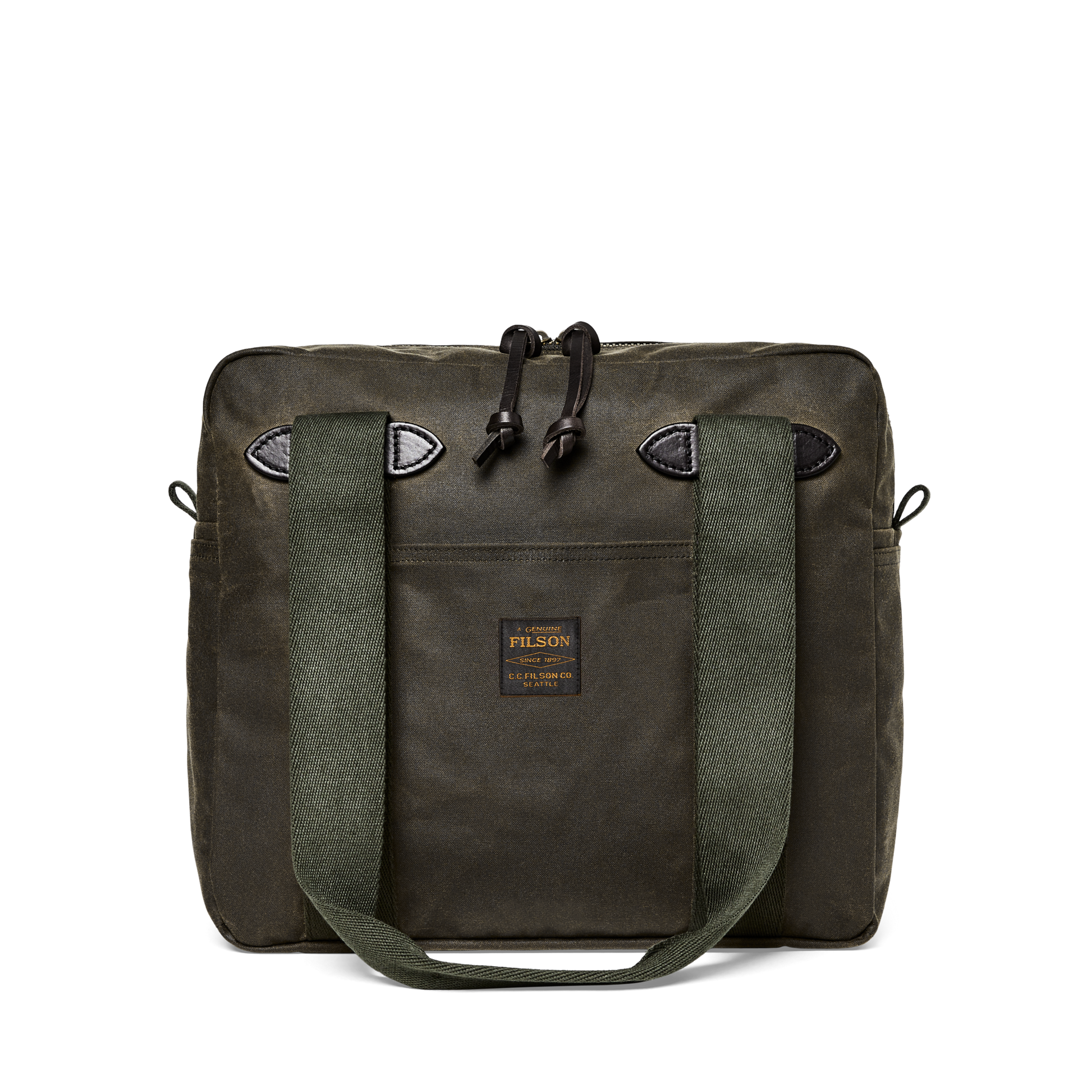 Front-facing image of the Filson Tin Cloth Zipper Tote Bag - Otter Green