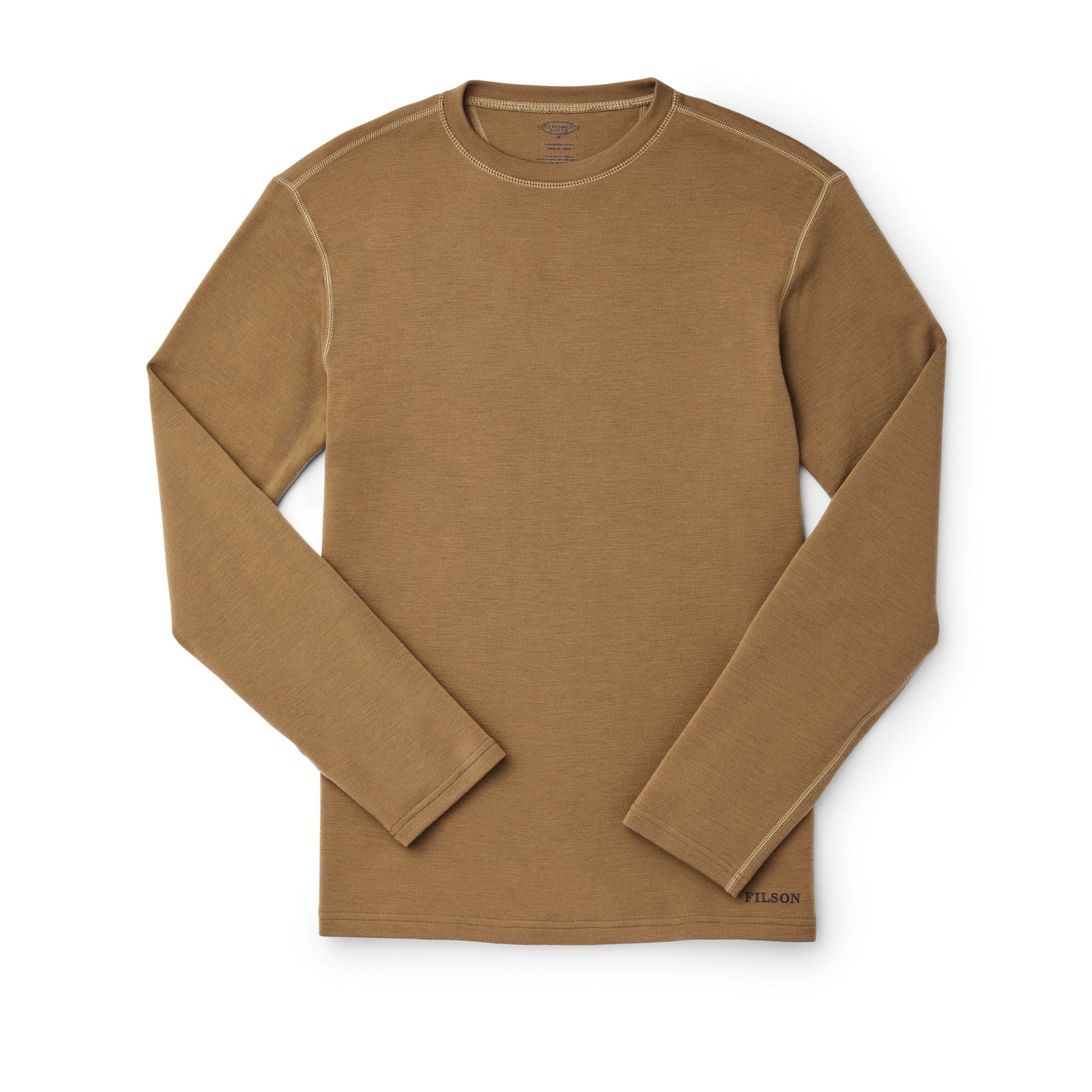 Front-facing image of the Filson 280g Merino Wool Crewneck - Rugged Tan