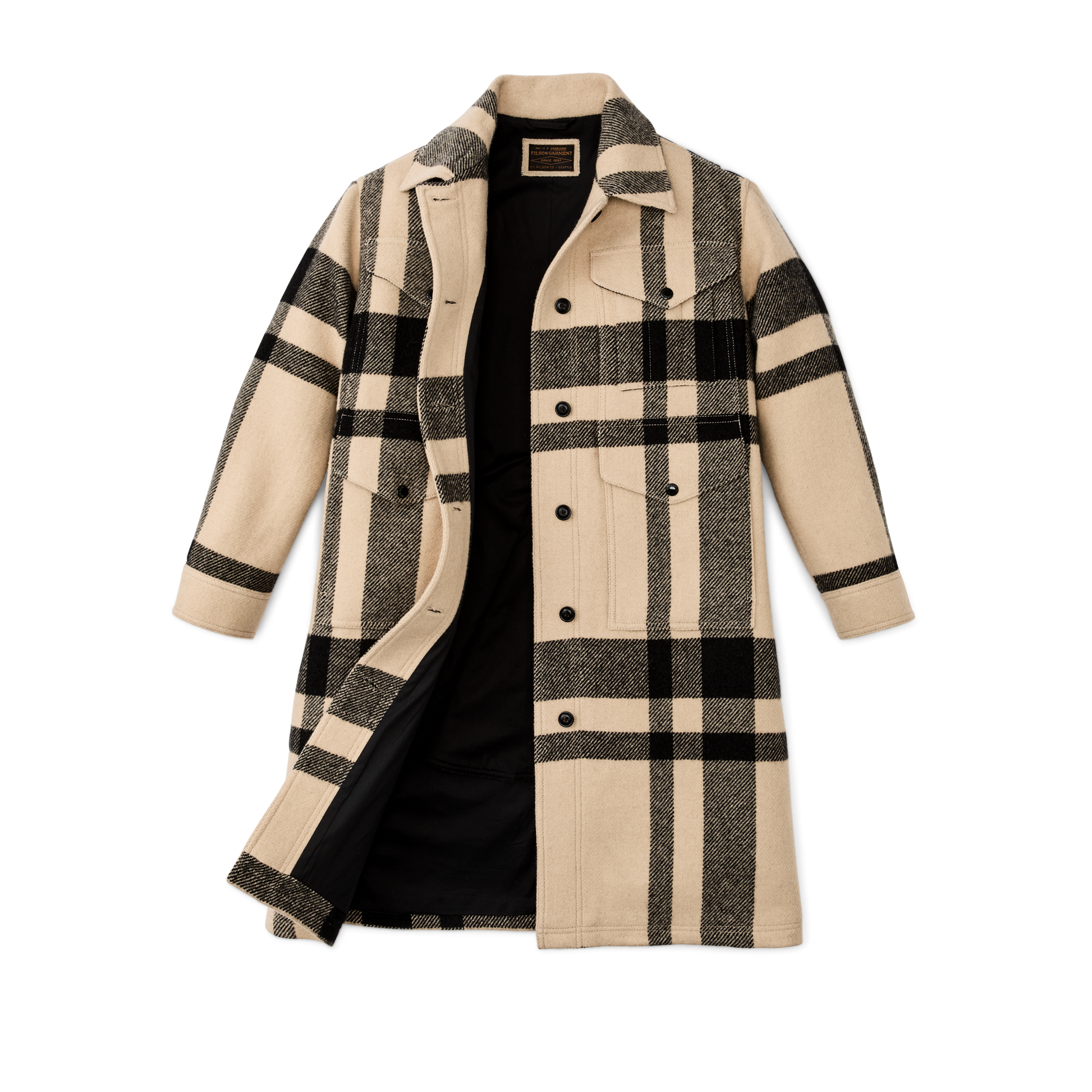 Alternate view of the Filson Women's Wool Long Cruiser Coat - Natural / Black Plaid