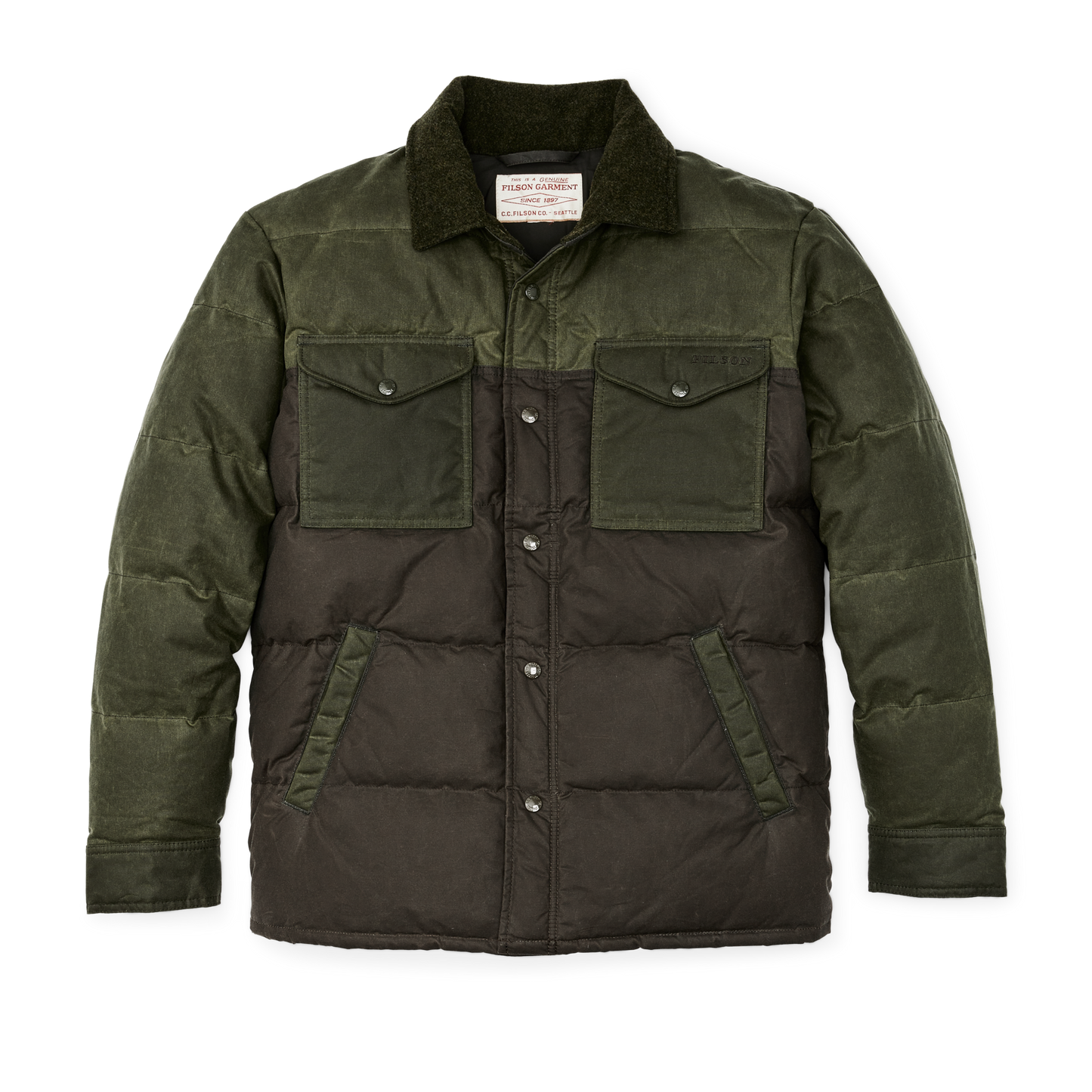 Front-facing image of the Filson Down Jac-shirt - Otter Green