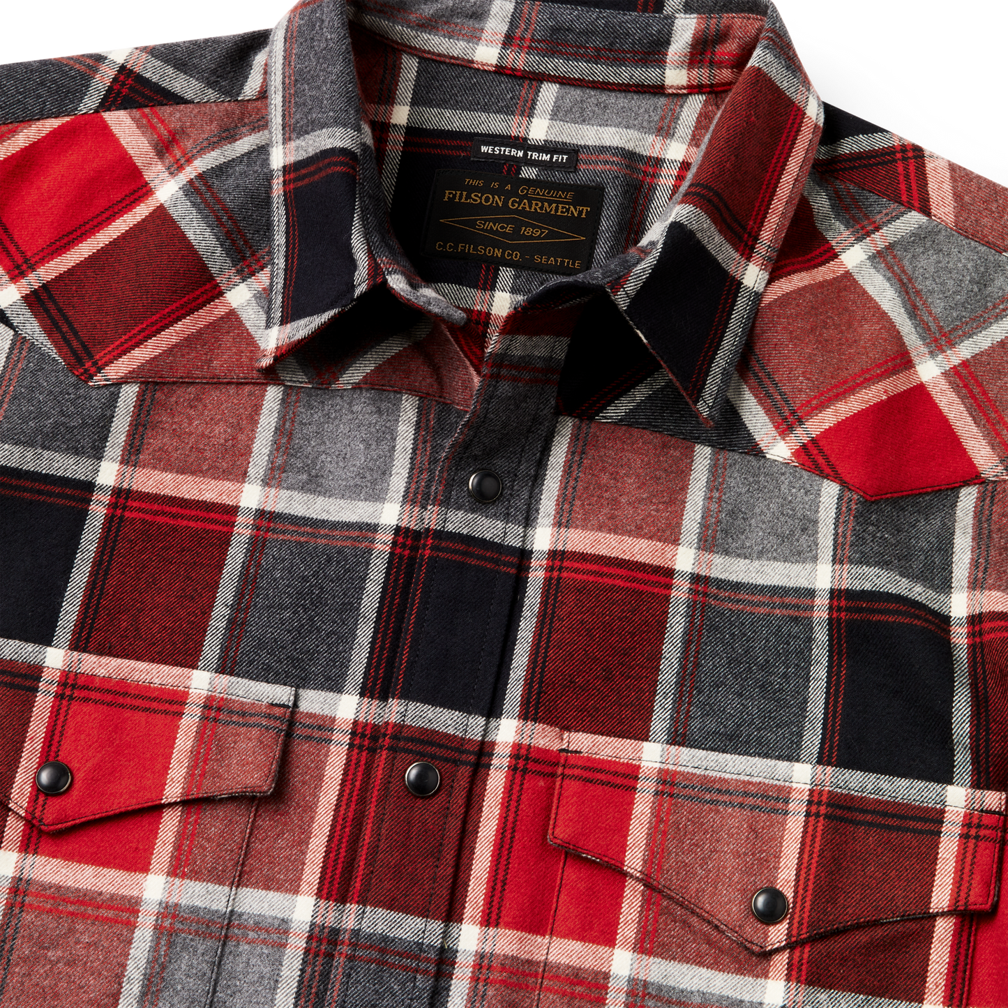 Alternate view of the Filson Western Flannel Shirt - Red / Dark Charcoal Plaid