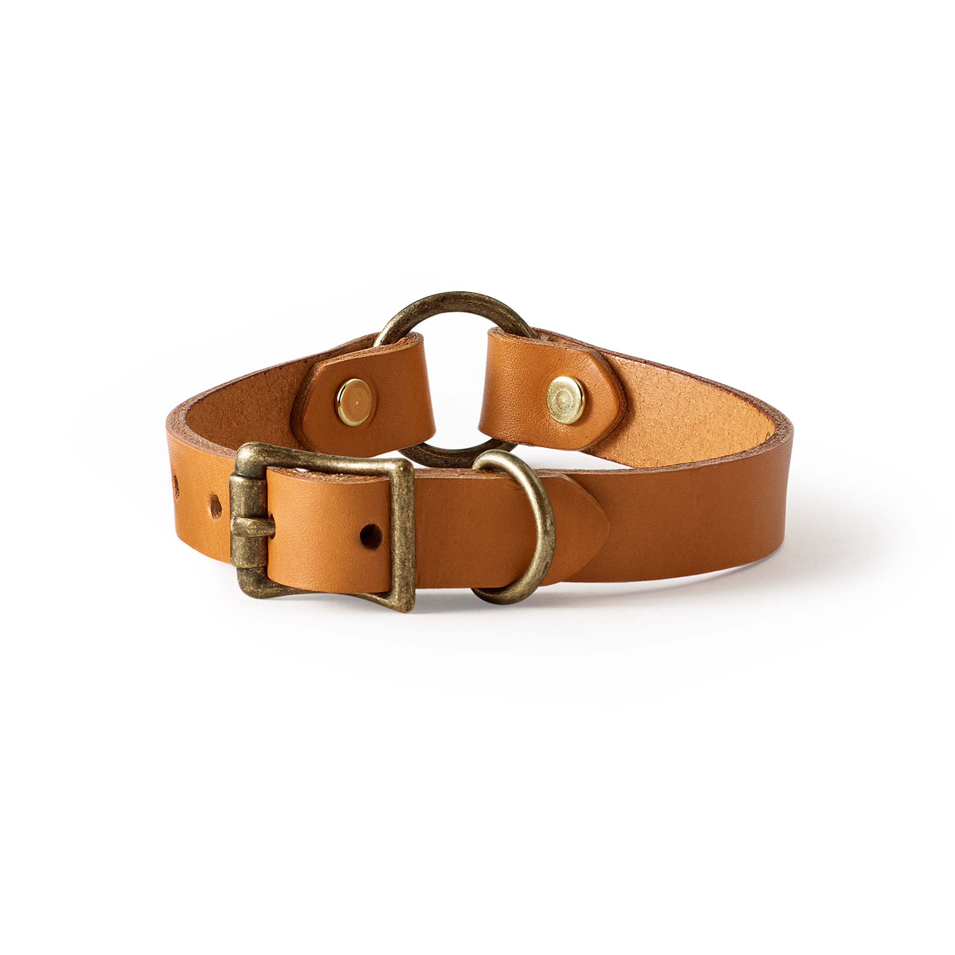 Front-facing image of the Filson Bridle Leather Puppy Collar - Natural