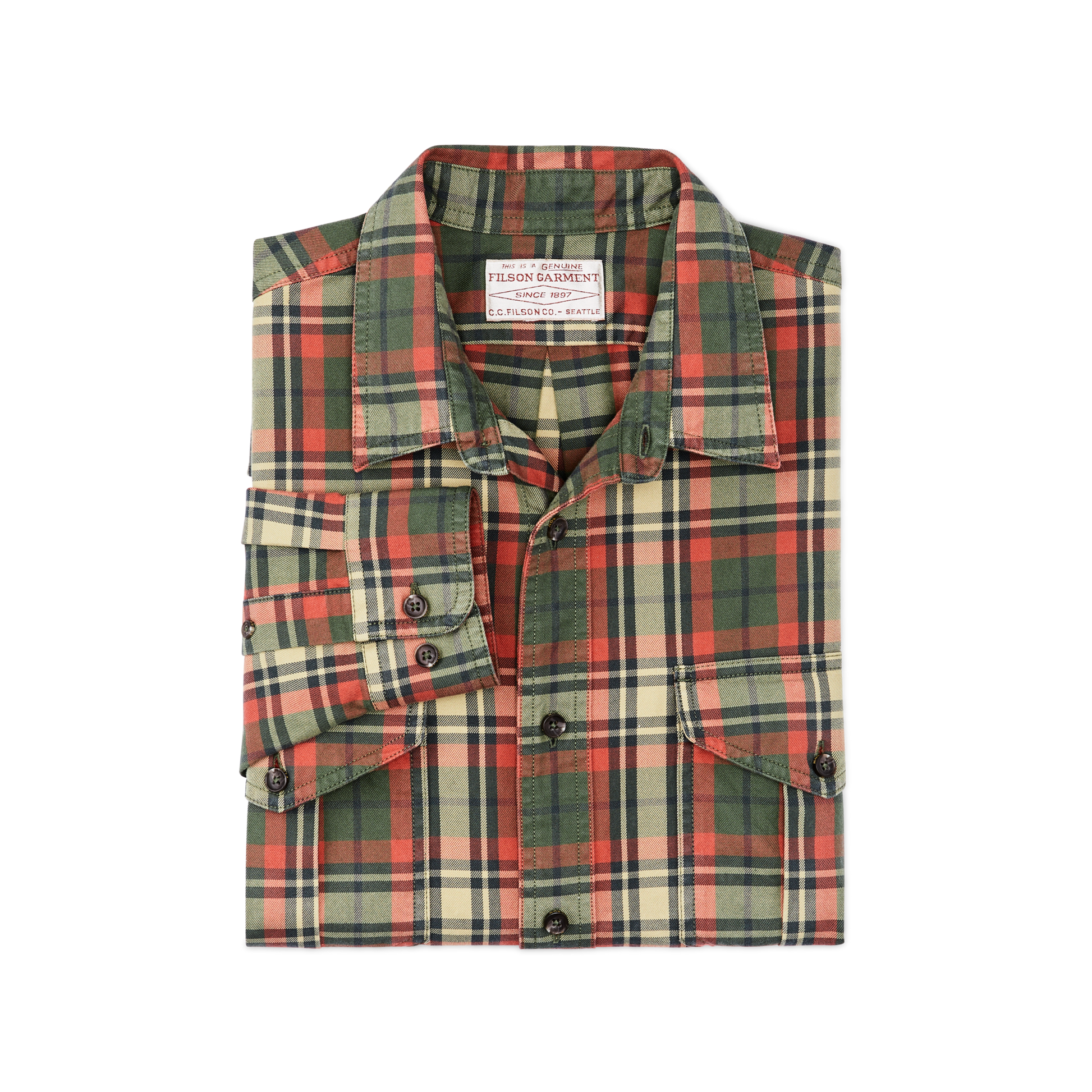 Alternate view of the Filson Lightweight Alaskan Guide Shirt - Silver Pine / Burnt Red Plaid