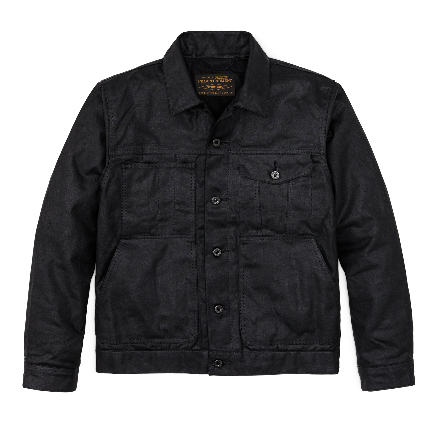 Front-facing image of the Filson Tin Cloth Short Lined Cruiser Jacket - Black