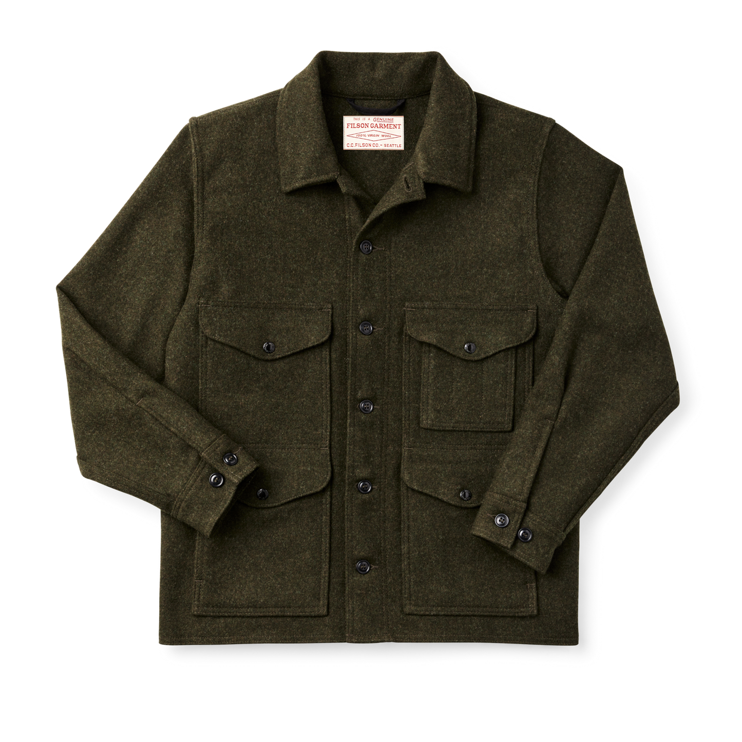 Front-facing image of the Filson Mackinaw Wool Cruiser Jacket - Forest Green