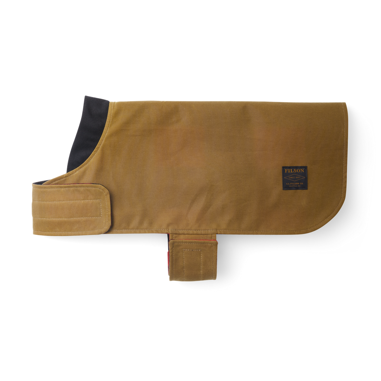 Front-facing image of the Filson Shelter Cloth Dog Coat - Dark Tan