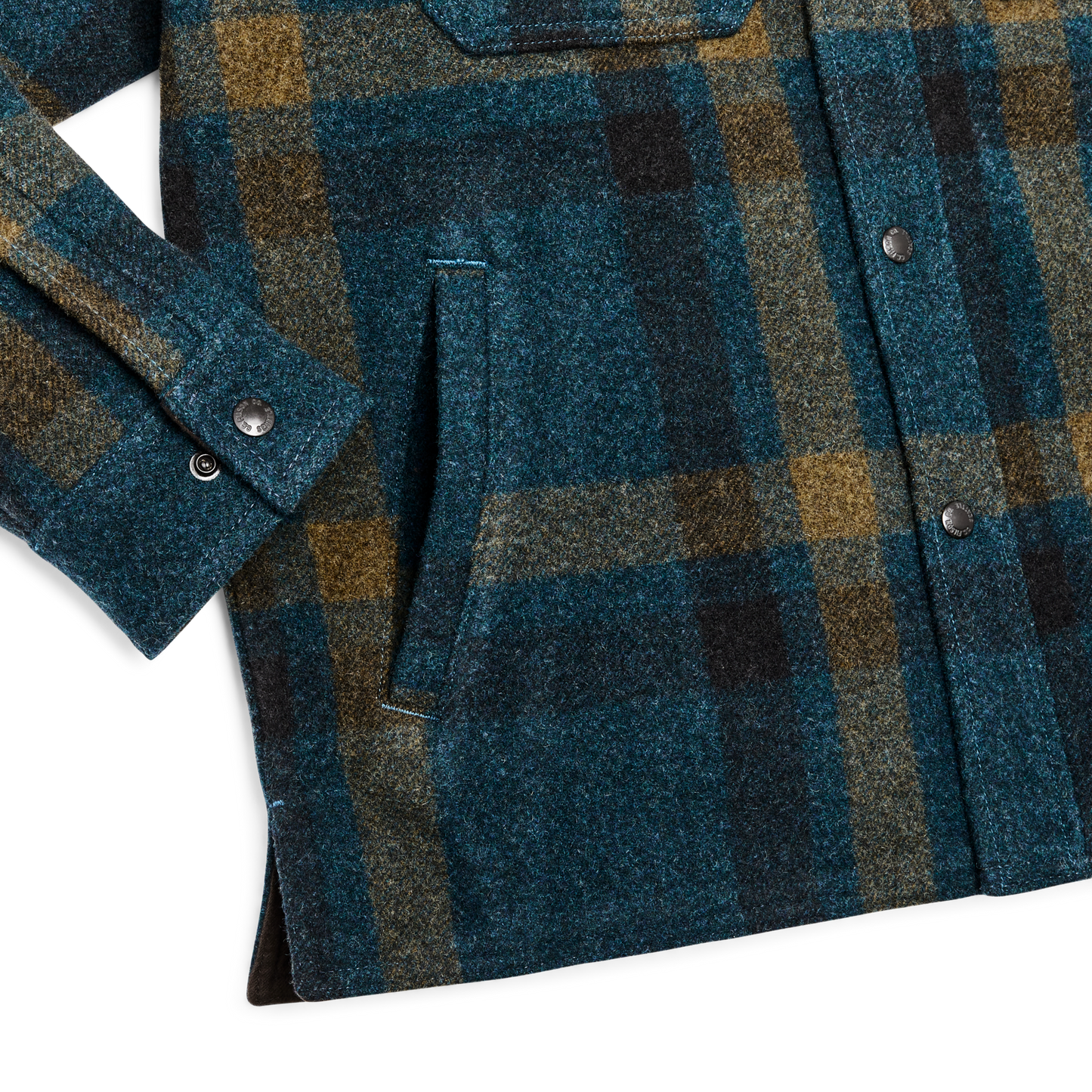 Alternate view of the Filson Lined Mackinaw Wool Jac-shirt - Teal / Ochre Plaid