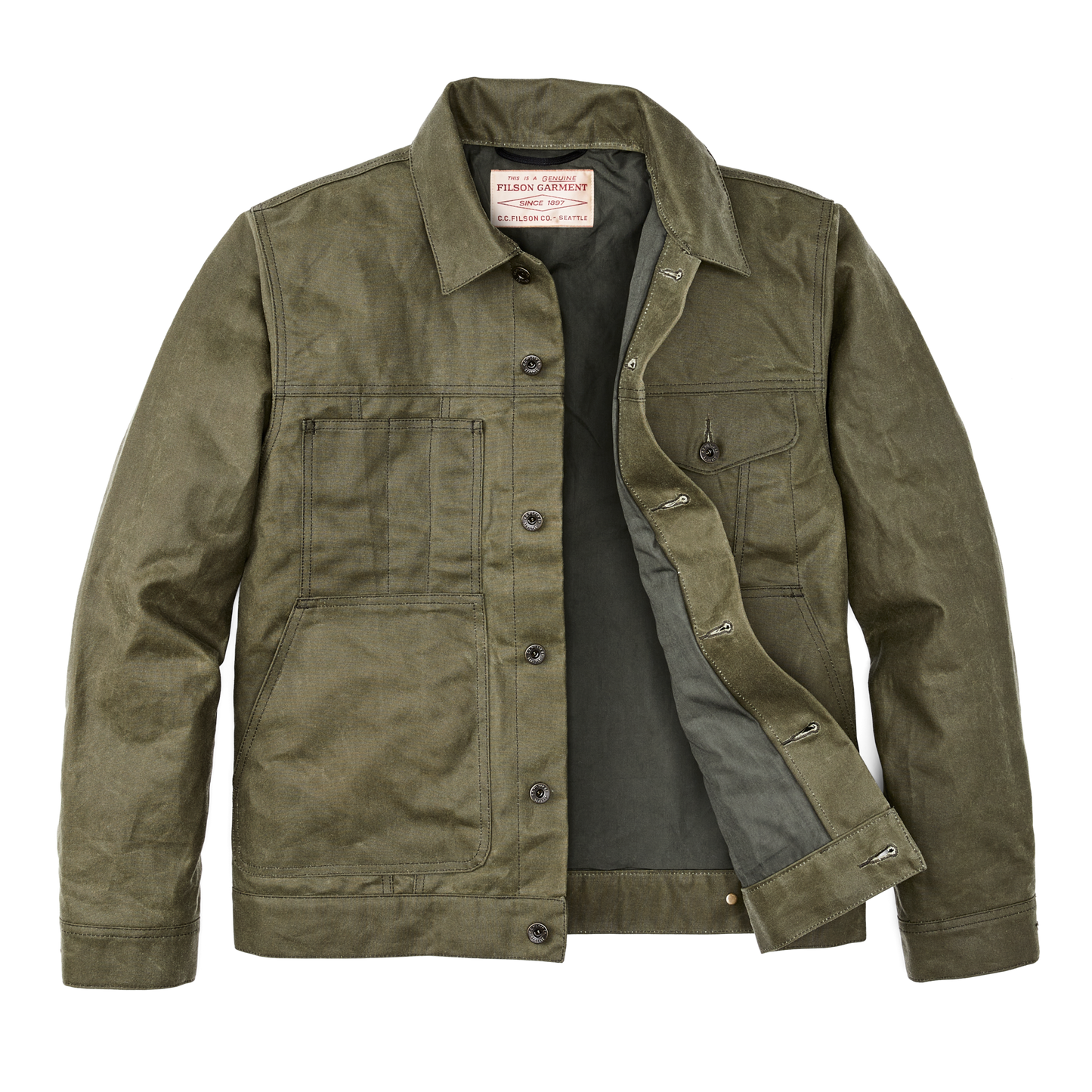 Alternate view of the Filson Tin Cloth Short Lined Cruiser Jacket - Military Green|Body lined with dry finish Cover Cloth