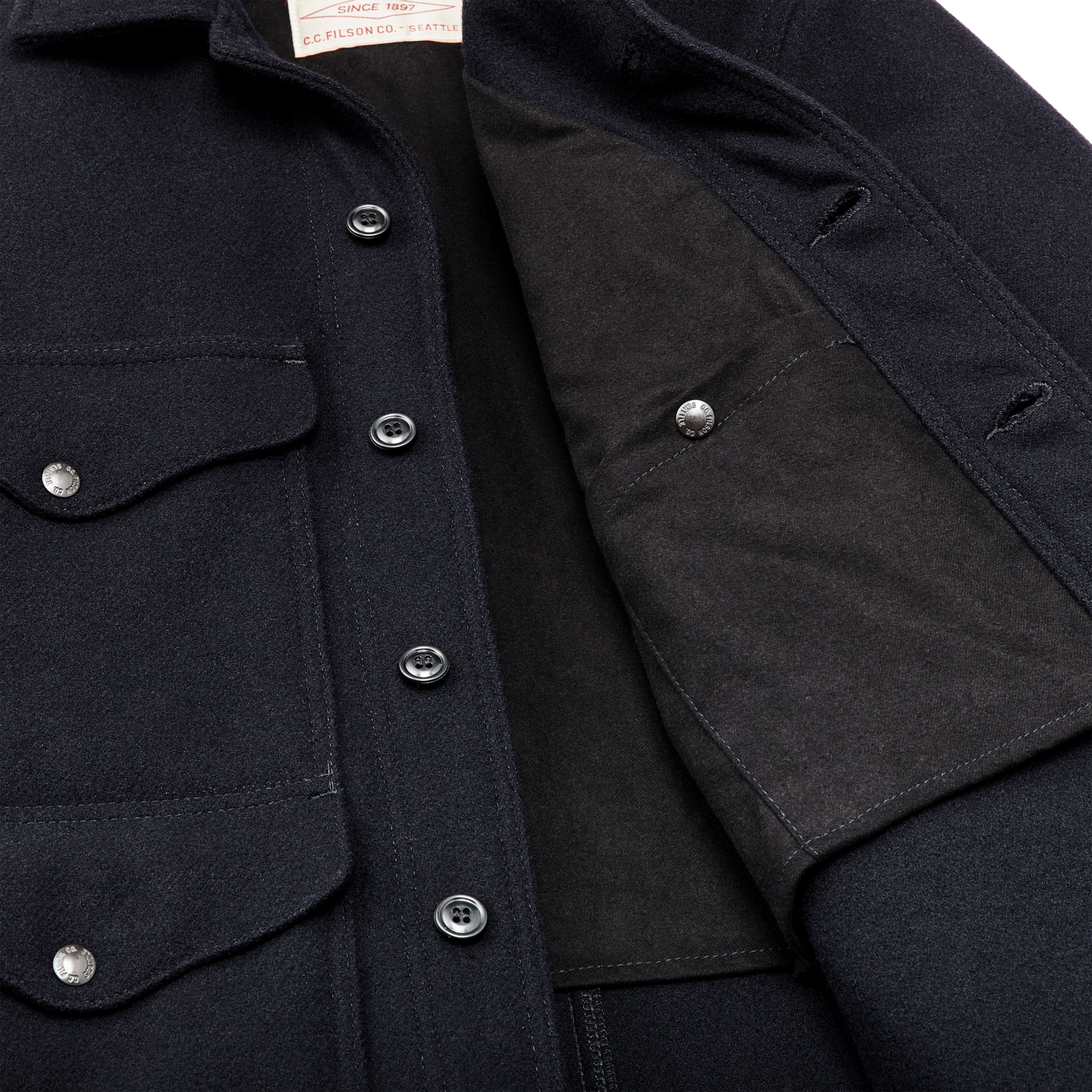 Alternate view of the Filson Long Mackinaw Wool Cruiser - Dark Navy