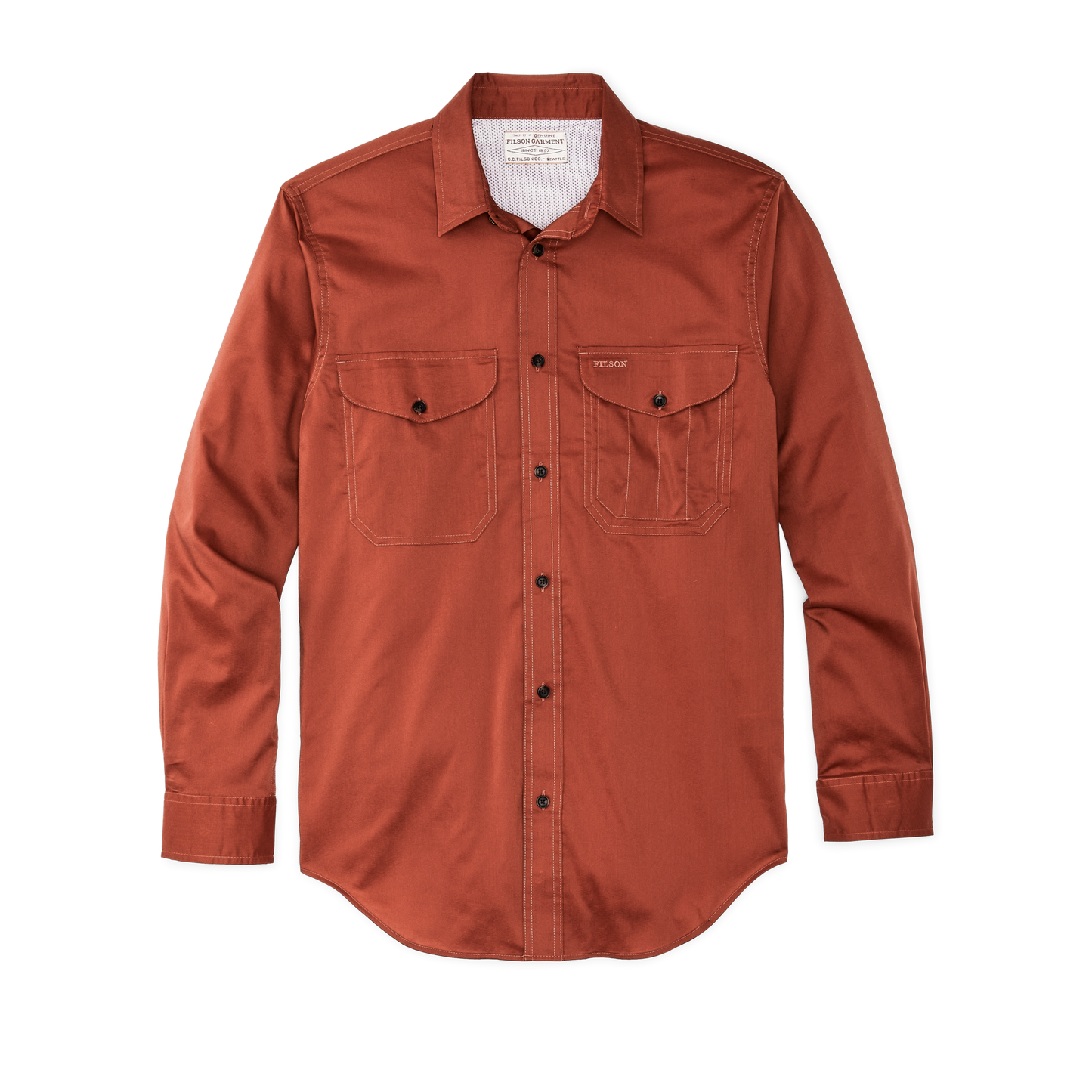 Front-facing image of the Filson Twin Lakes Sport Shirt - Tanbark Red