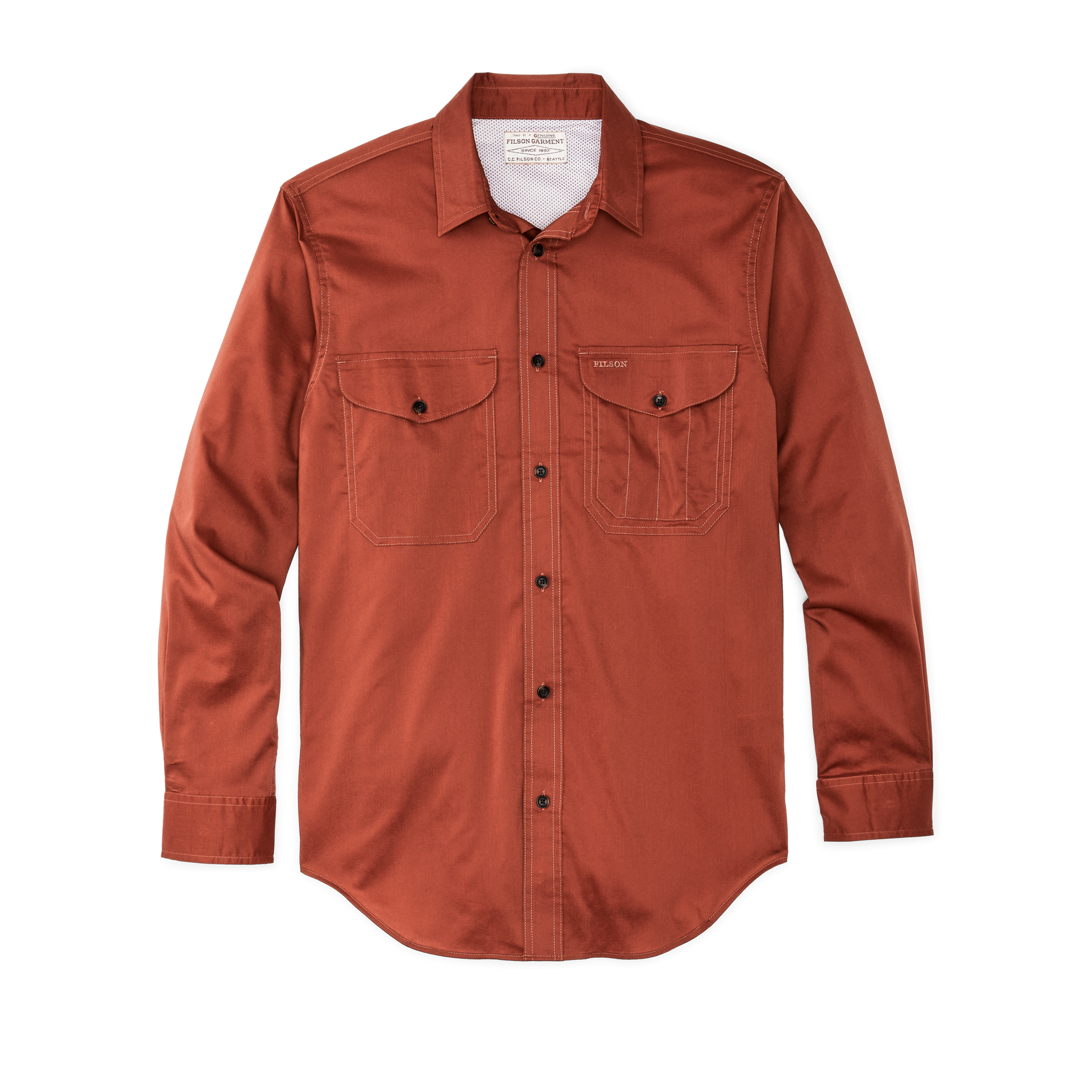 Front-facing image of the Filson Twin Lakes Sport Shirt - Tanbark Red