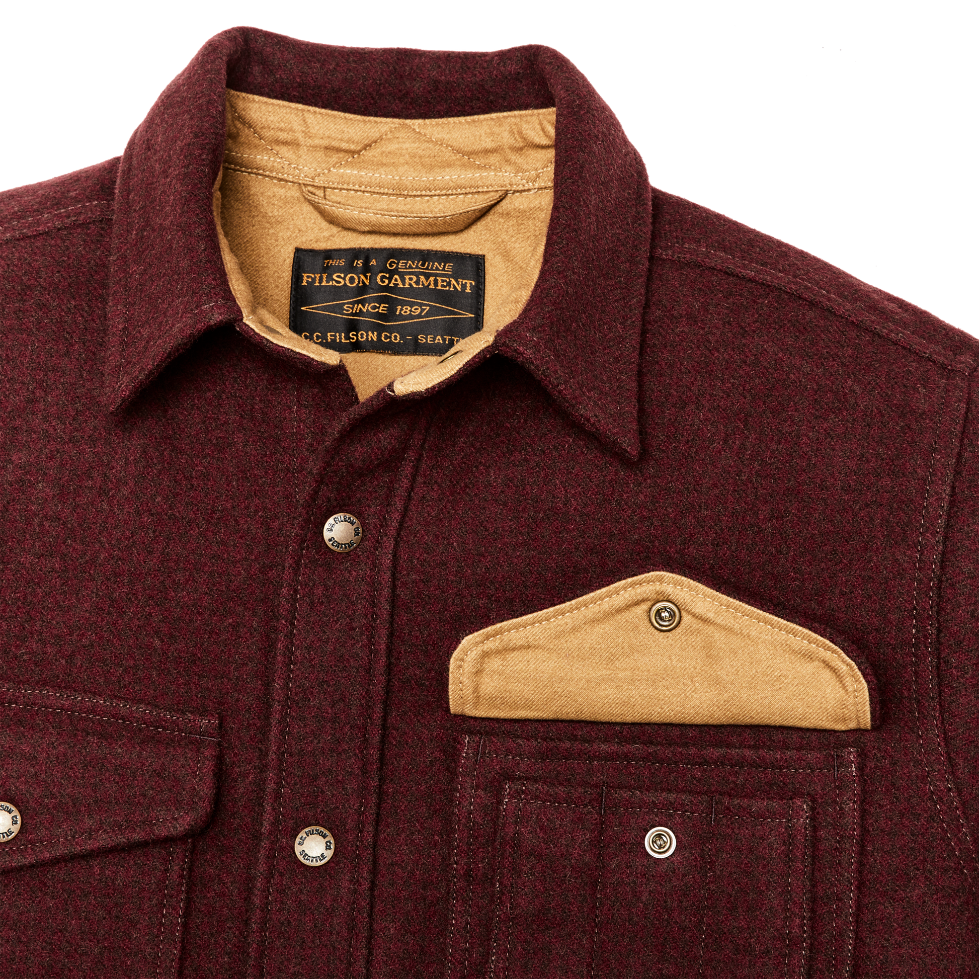 Alternate view of the Filson Lined Mackinaw Wool Jac-shirt - Dark Red / Black Houndstooth