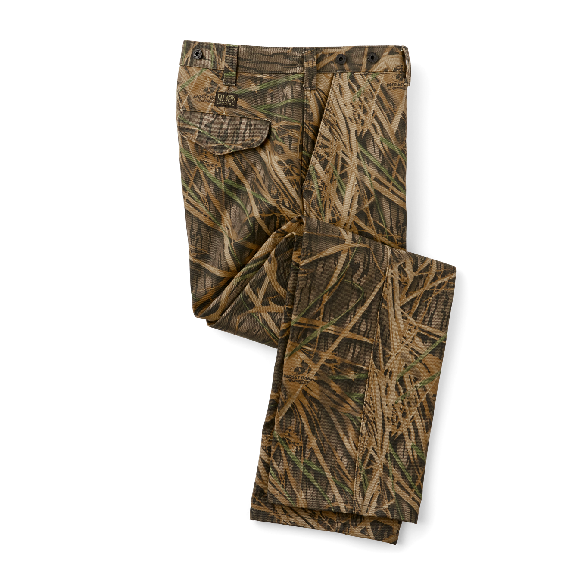 Front-facing image of the Filson Rugged Twill Utility Pants - Mossy Oak Shadow Grass