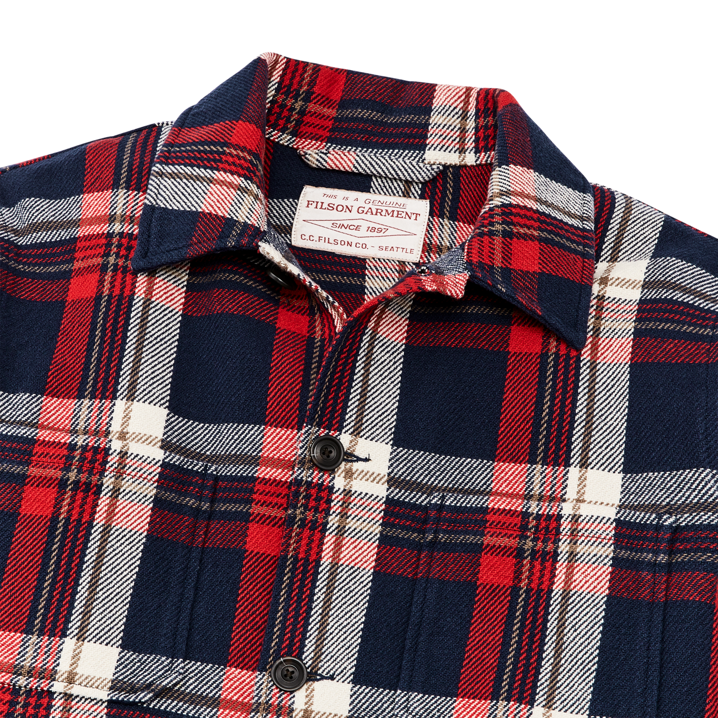 Alternate view of the Filson Deer Island Ranch Coat - Navy Red Multi Plaid