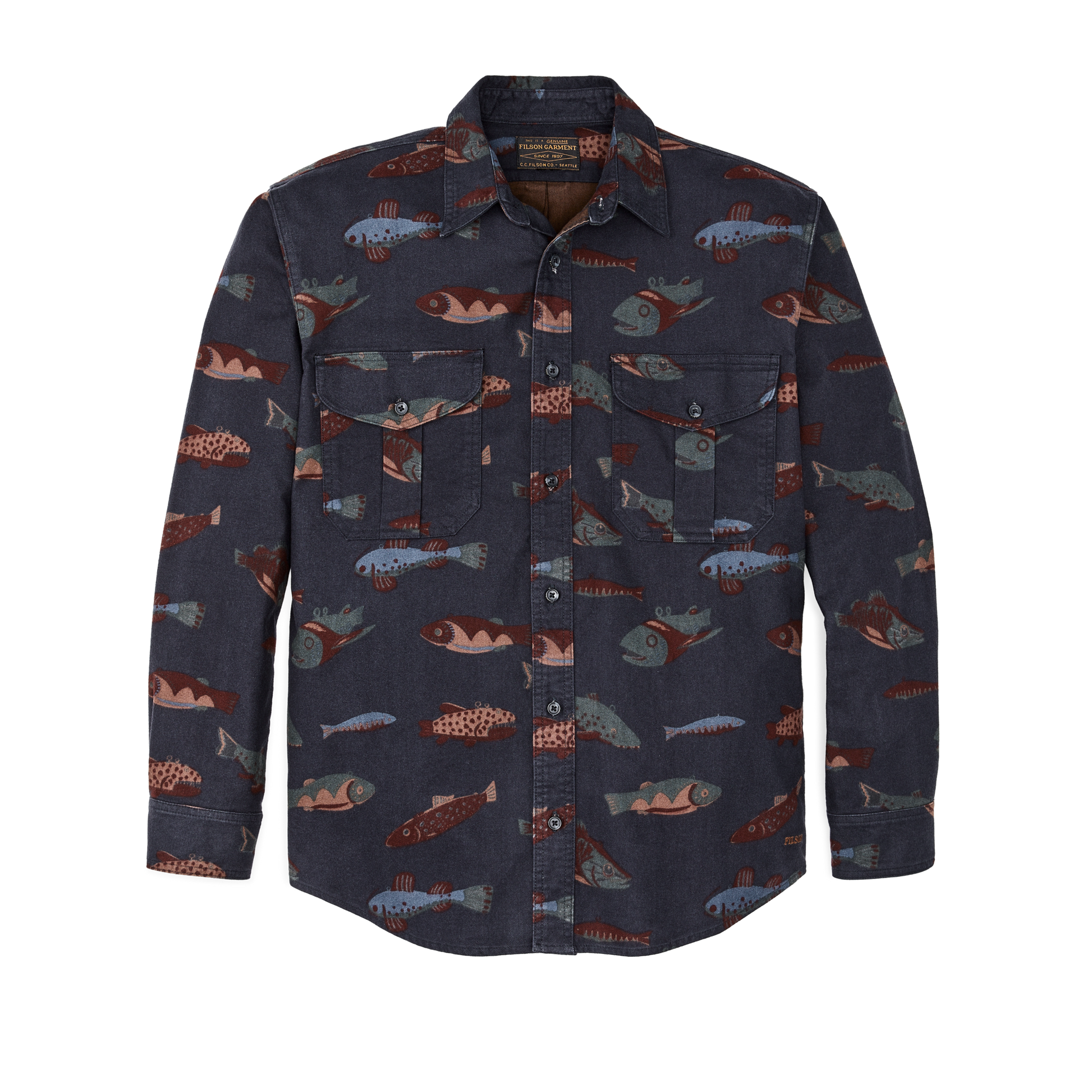 Front-facing image of the Filson Alaskan Guide Shirt - Fish Decoy Navy