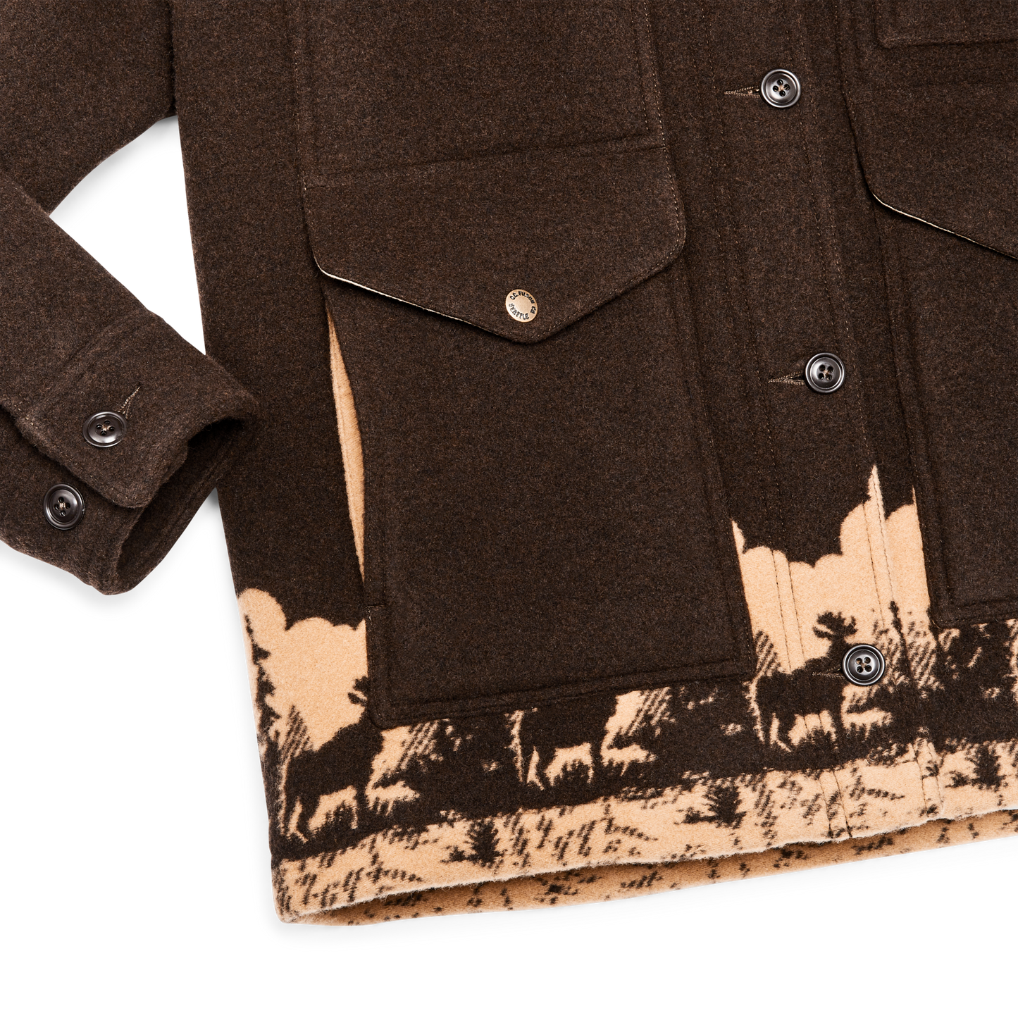 Alternate view of the Filson Women's Jacquard Wool Cruiser Jacket - Brown / Khaki Moose