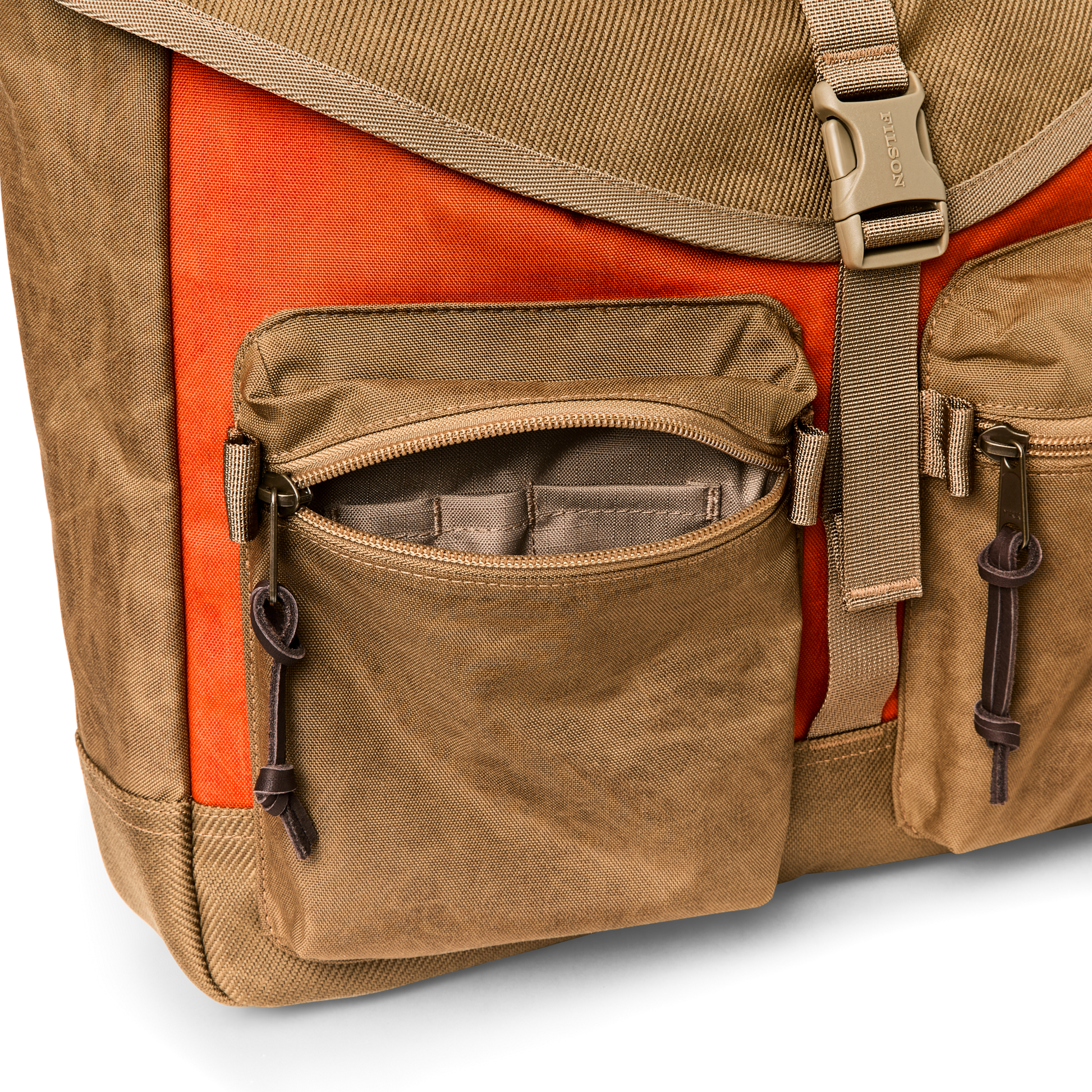 Alternate view of the Filson Surveyor Messenger Bag - Dark Tan / Flame