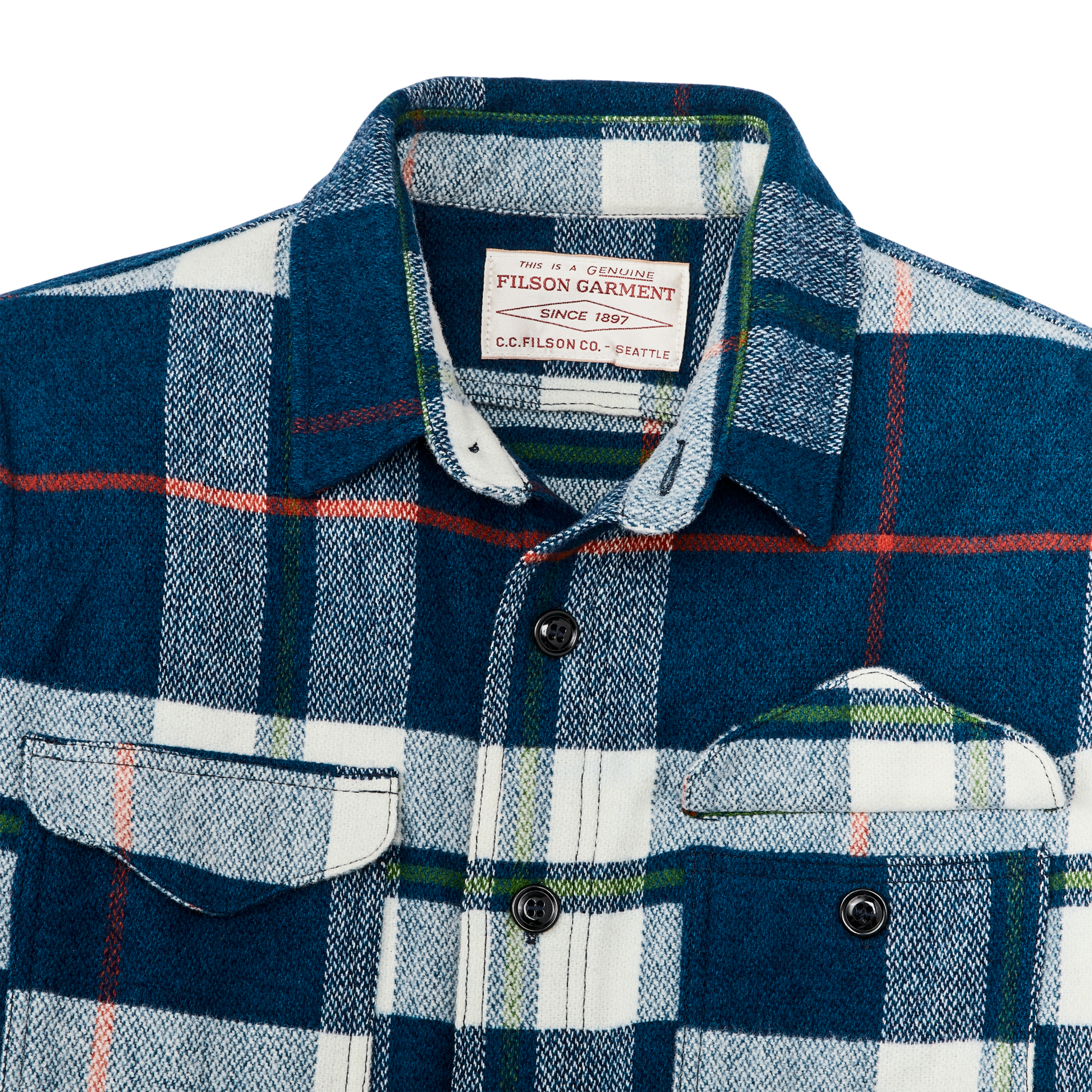 Alternate view of the Filson Wool Jac-shirt - Cobalt / White / Multi