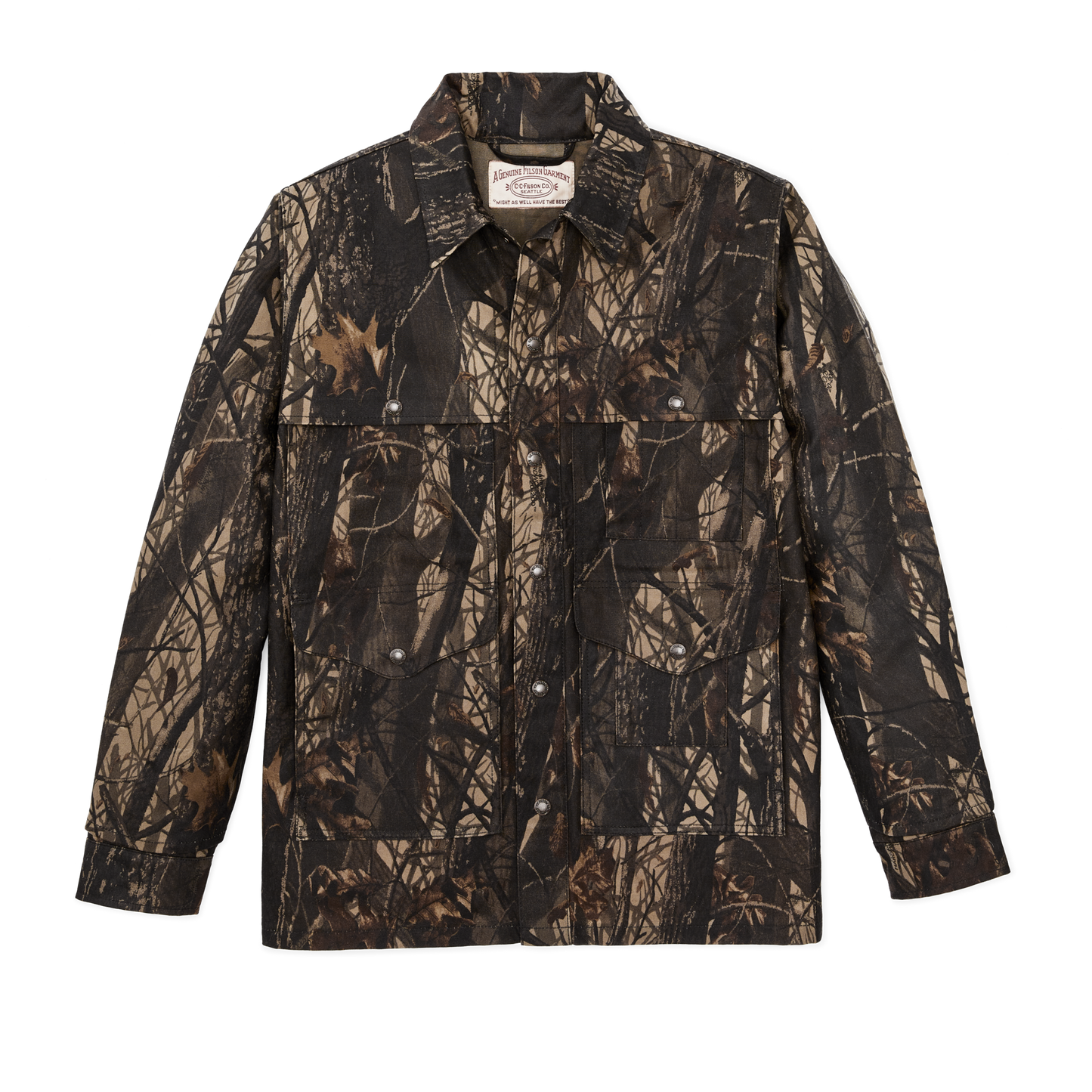 Front-facing image of the Filson Tin Cloth Cruiser Jacket - Realtree Hardwoods Camo