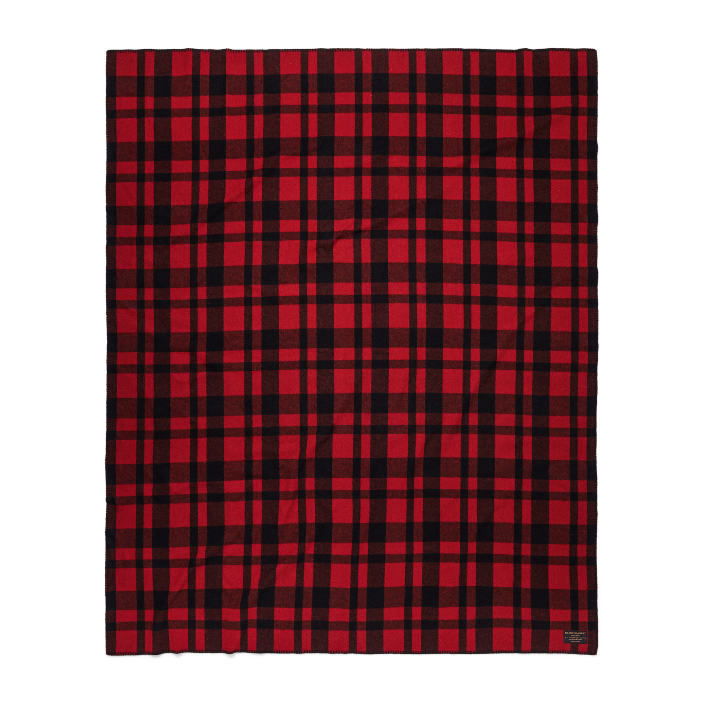 Front-facing image of the Filson Mackinaw Wool  Blanket - Red / Black Heritage Plaid