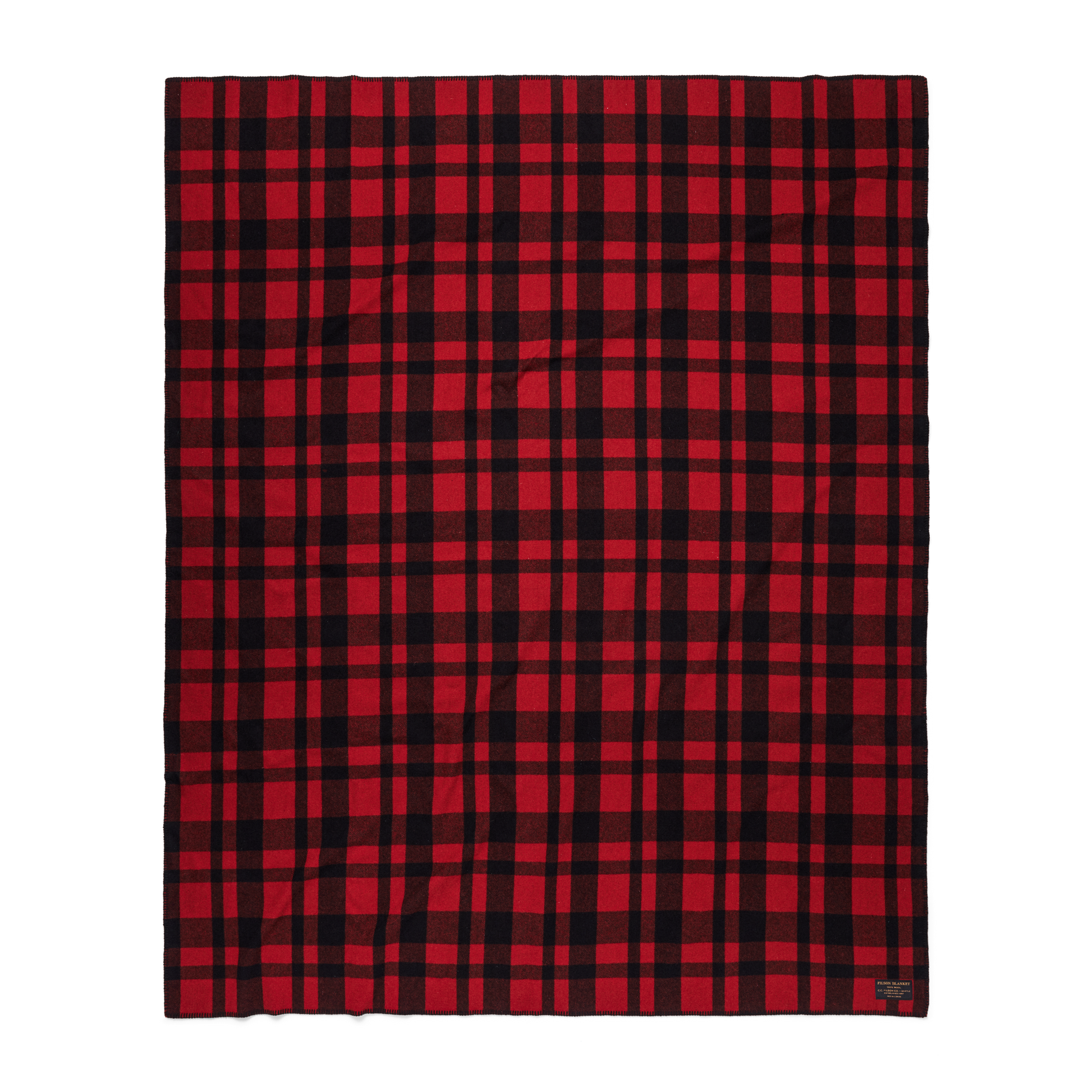 Front-facing image of the Filson Mackinaw Wool  Blanket - Red / Black Heritage Plaid