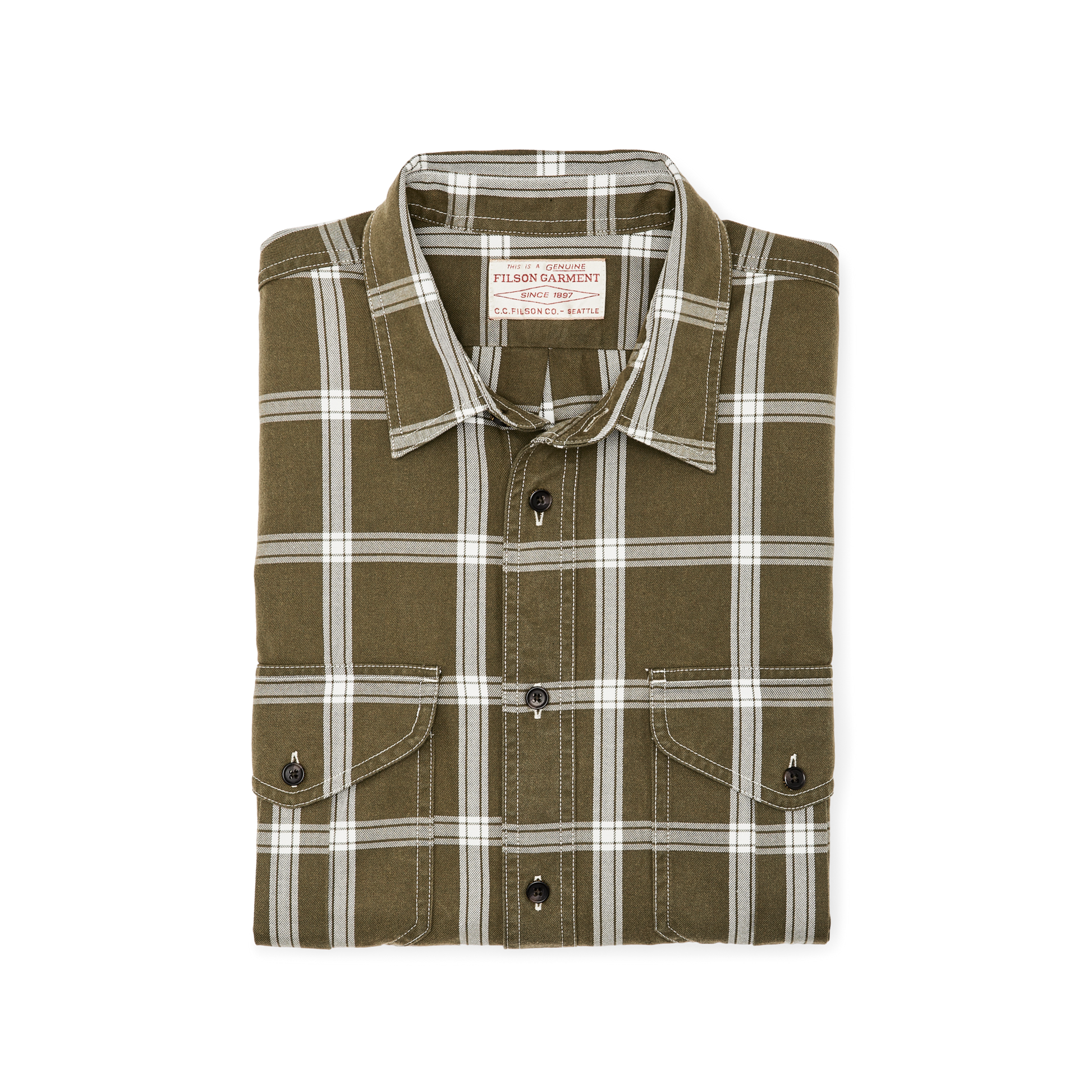 Alternate view of the Filson Short Sleeve Lightweight Alaskan Guide Shirt  - Green / White Plaid