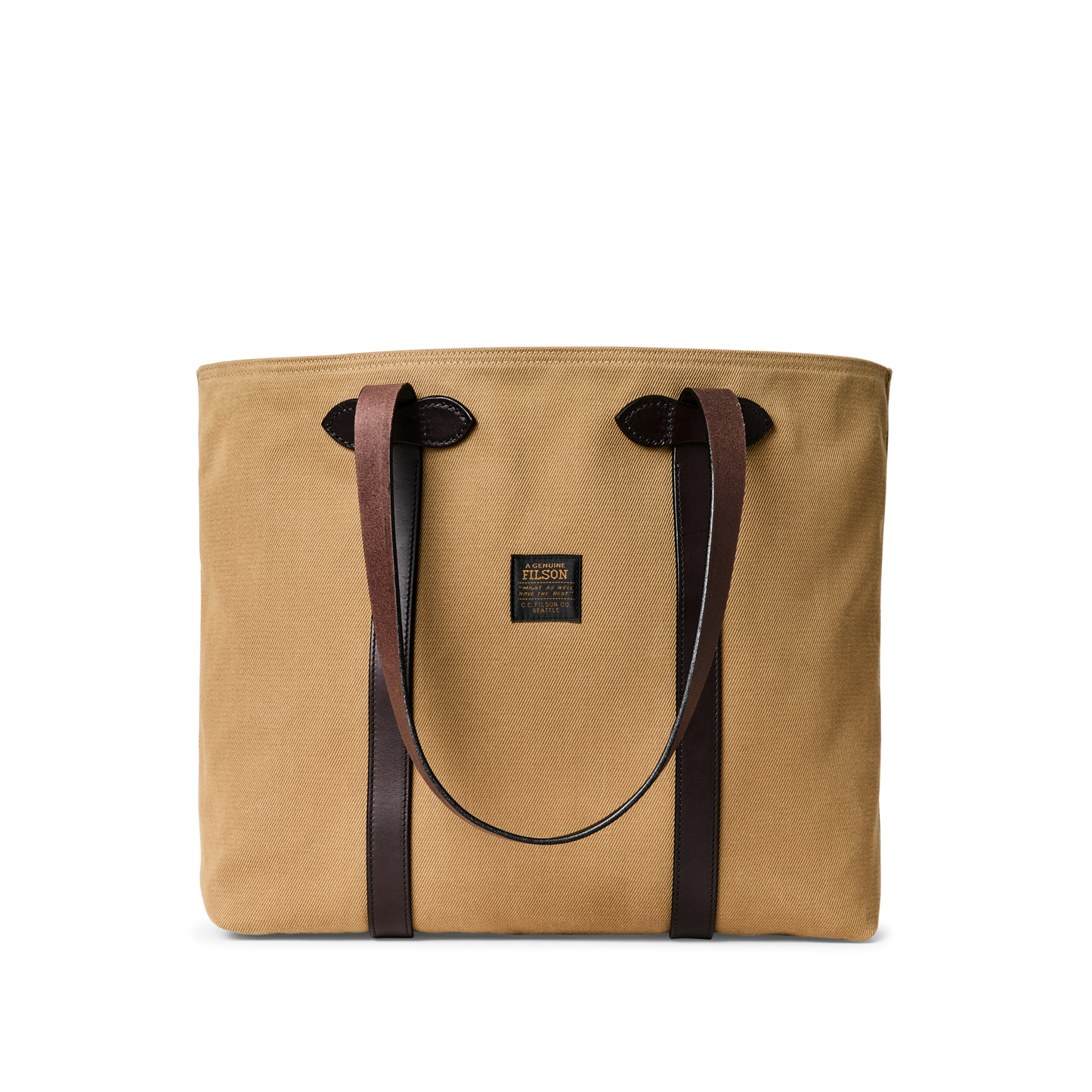 Front-facing image of the Filson Rugged Twill Large Open Tote Bag - Tan