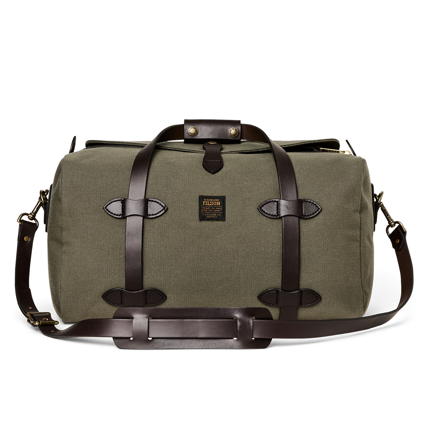 Front-facing image of the Filson Small Rugged Twill Duffle Bag - Otter Green