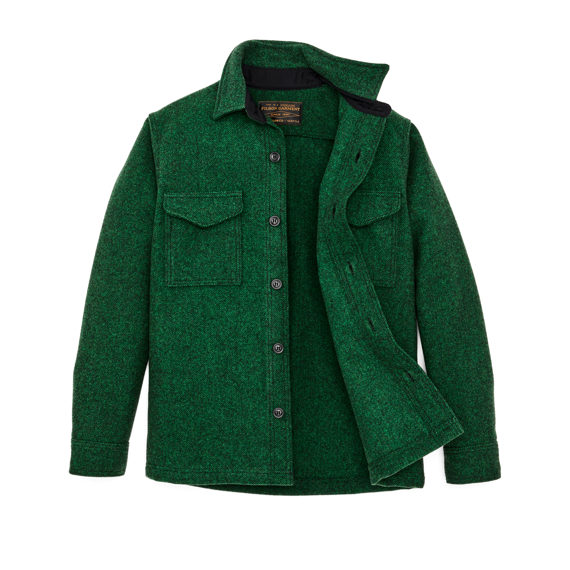 Alternate view of the Filson Mackinaw Wool Jac-shirt - Kelly Green / Black Twill