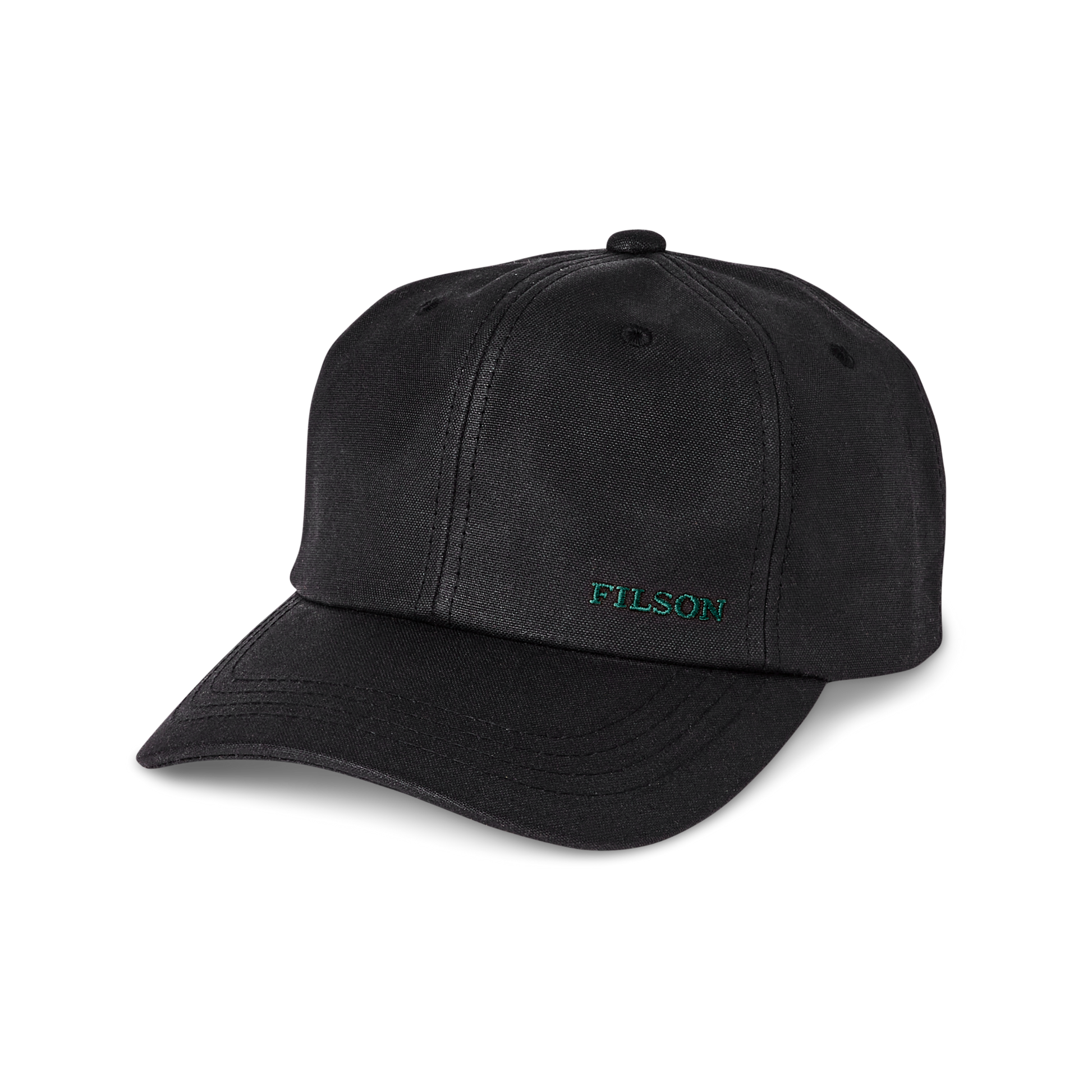 Front-facing image of the Filson Oil Tin Low-profile Logger Cap - Black