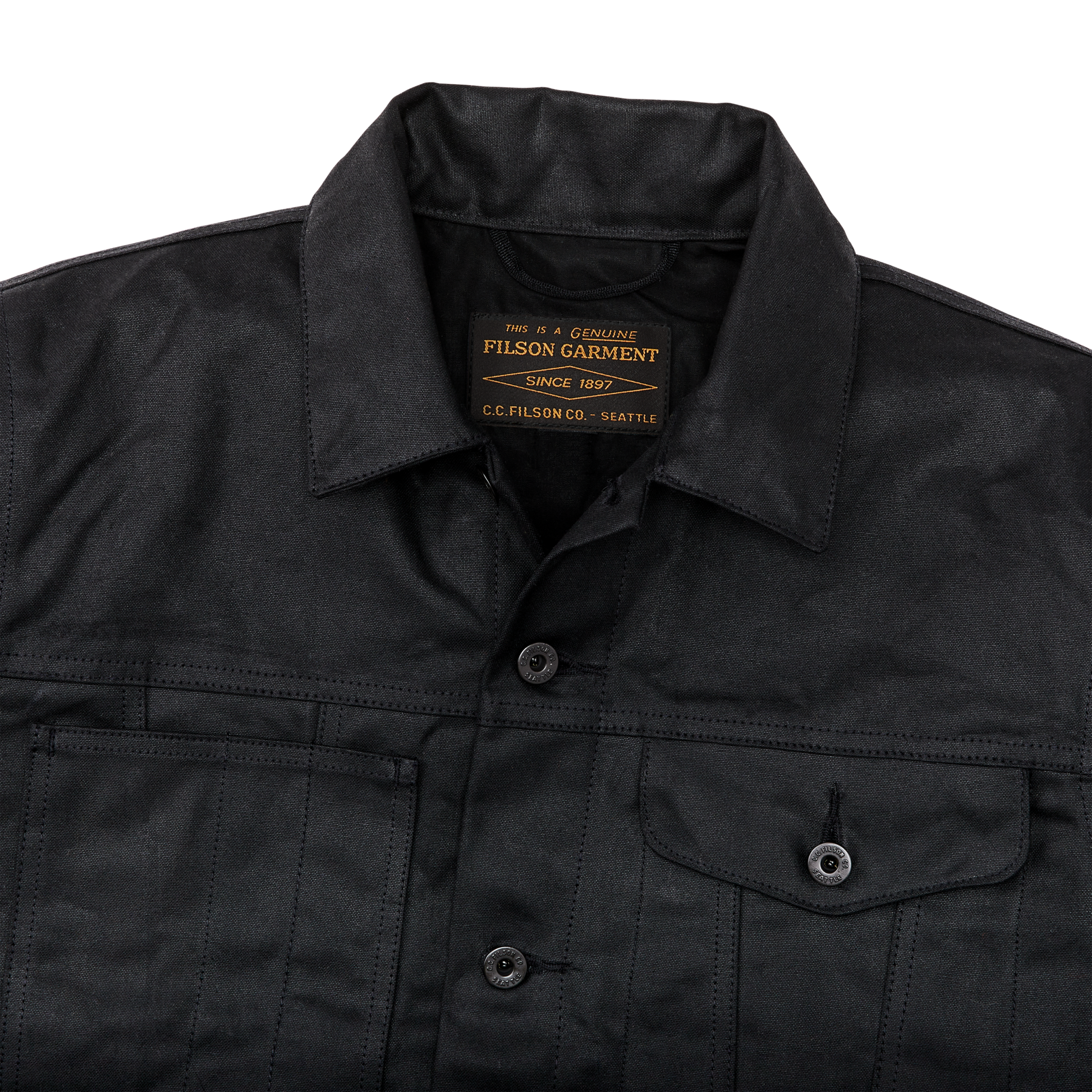 Alternate view of the Filson Tin Cloth Short Lined Cruiser Jacket - Black|Hand, slotted-utility and flapped chest pockets